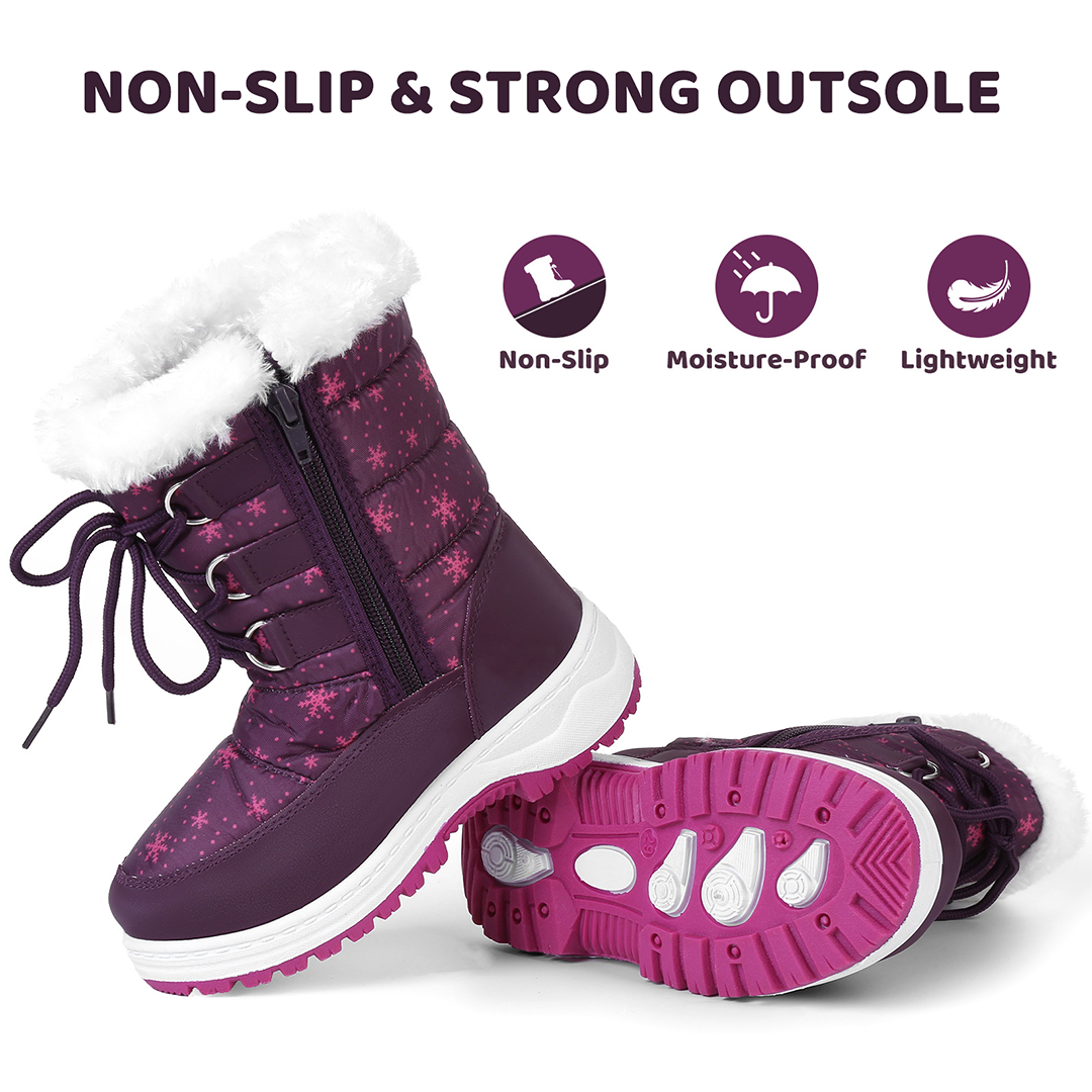 Apakowa Girls Water Resistance Snow Boots with Side Zipper for Toddler/Little Kid-FXJFSZK-H8322-purple