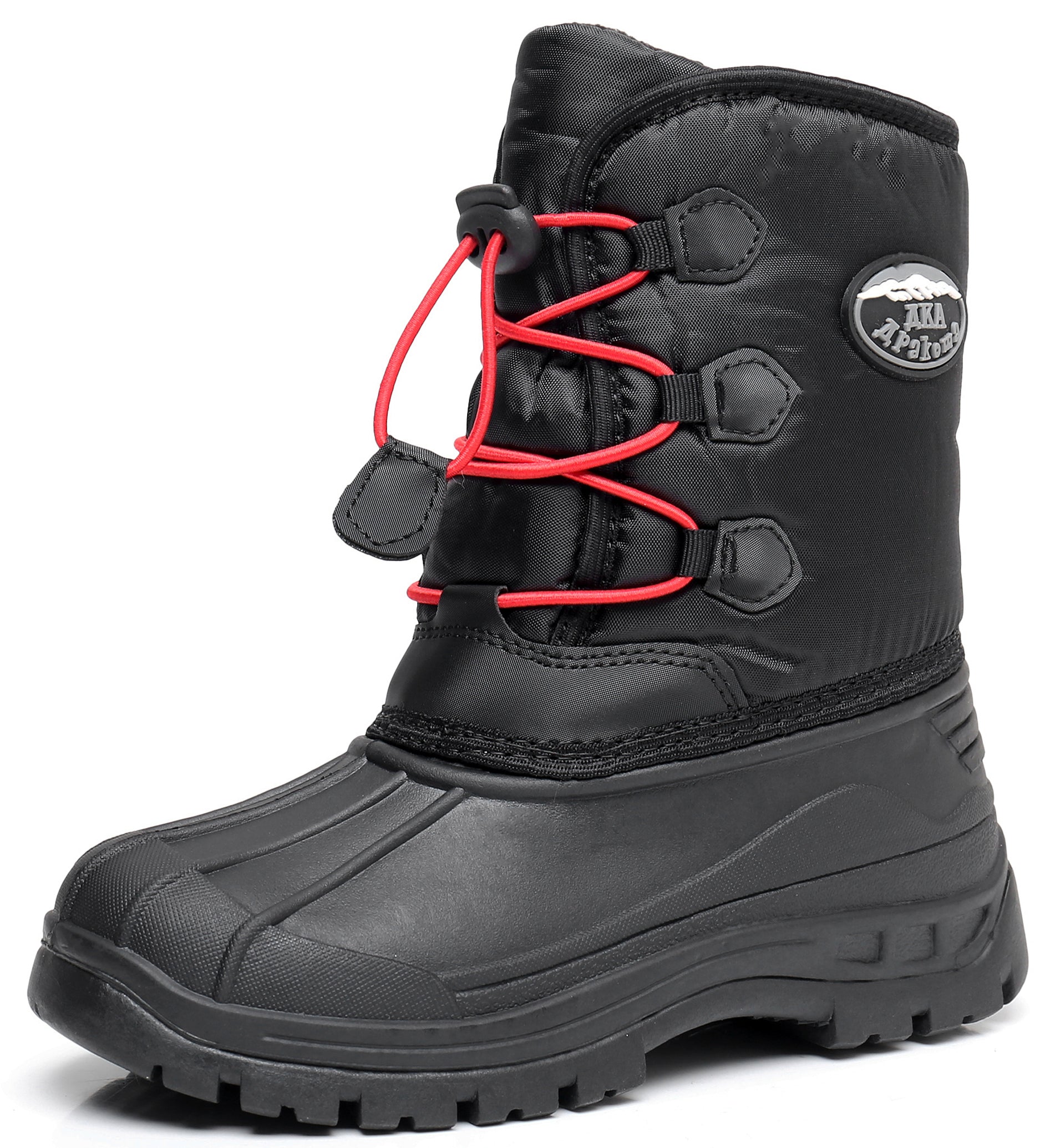 Apakowa Kids Boys Winter Snow Boots Insulated Watetproof Boys Winter Boots(Little Kid/Big Kid)-HDL019-Black/Red
