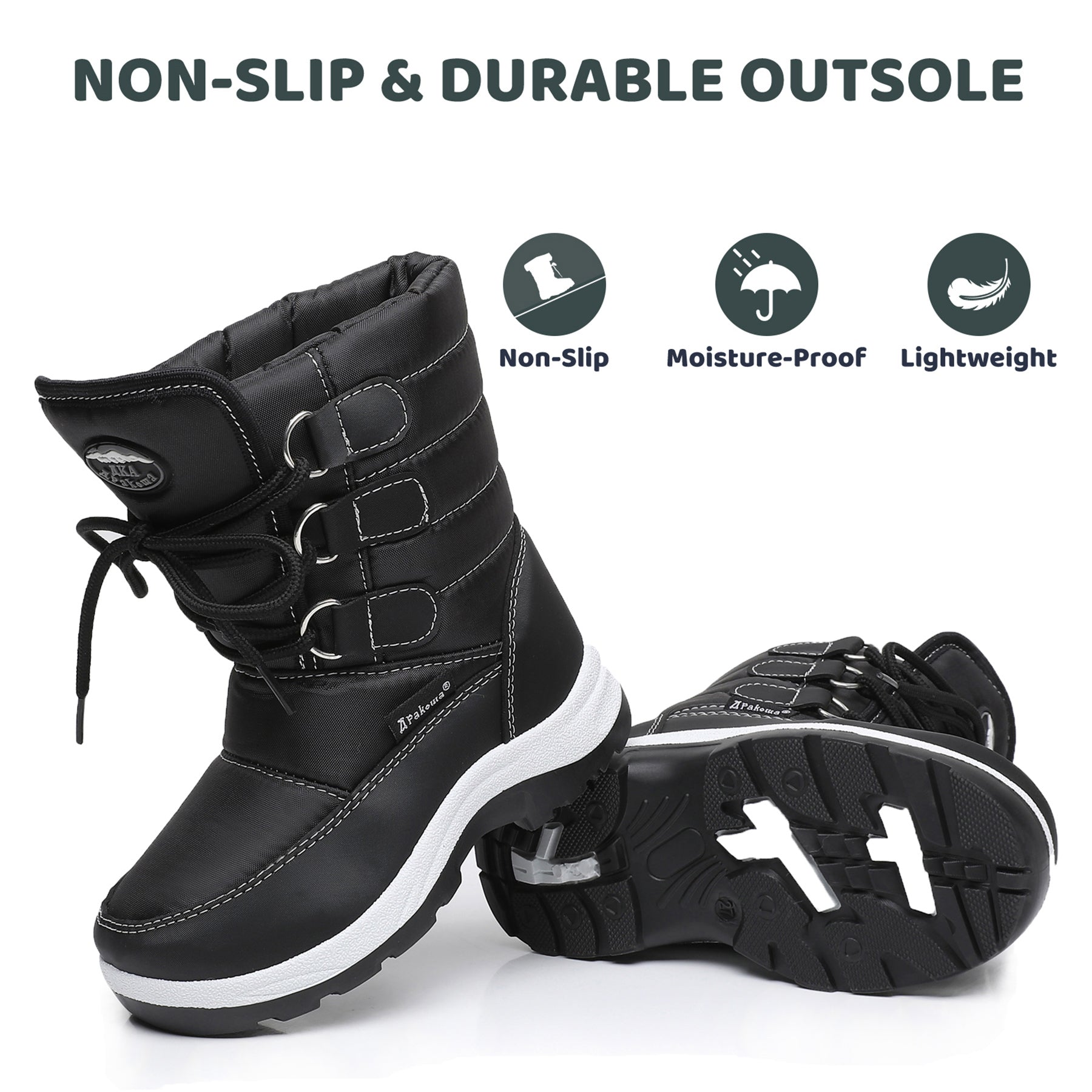 Apakowa Boys Water Resistance Snow Boots for Toddler/Little Kid-FXJFSZK-HDL020-Black