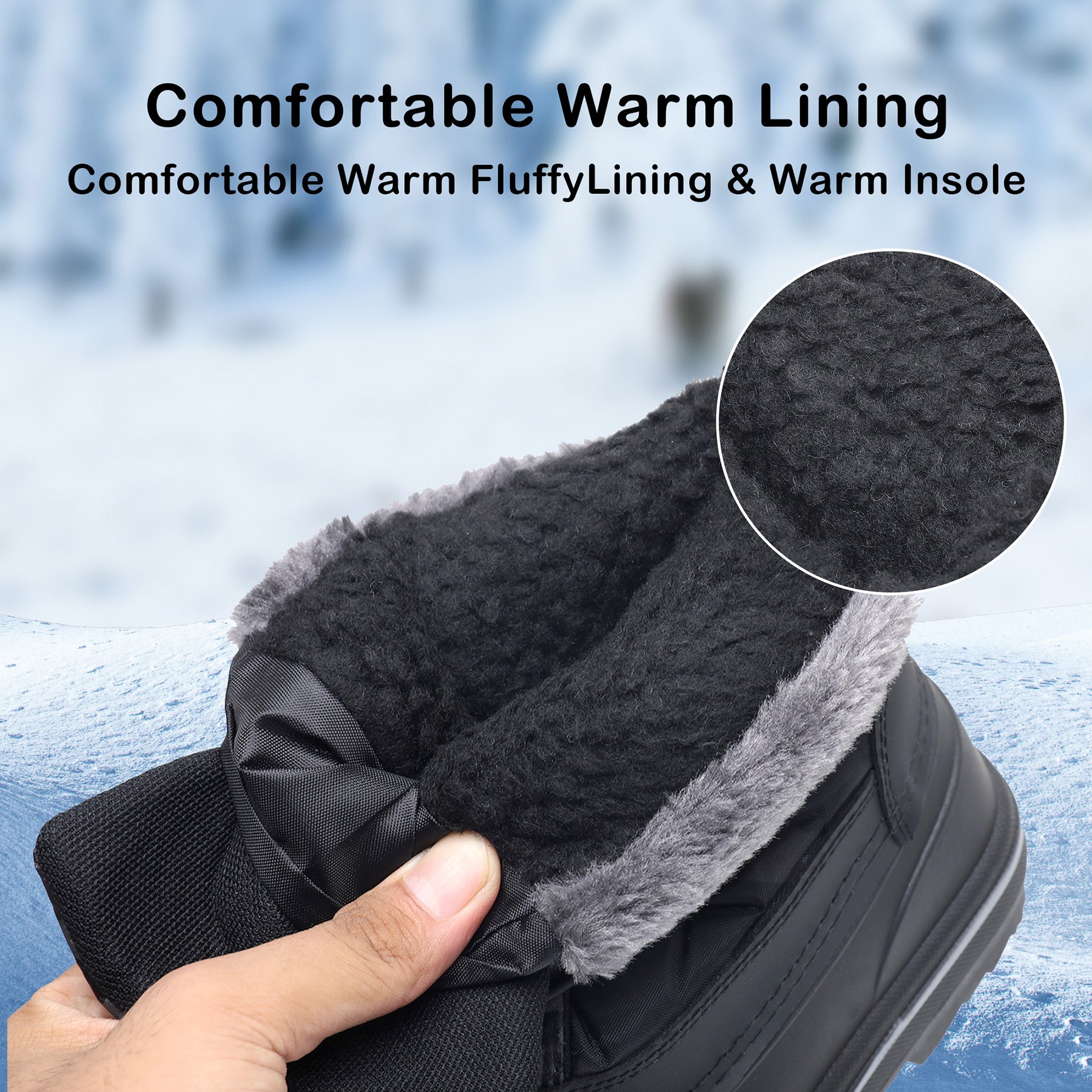 Apakowa Boys Girls Snow Boots Outdoor Slip Resistant Insulated Waterproof Winter Snow Boots (Toddler/Little Kid/Big Kid)-HDL578-Black