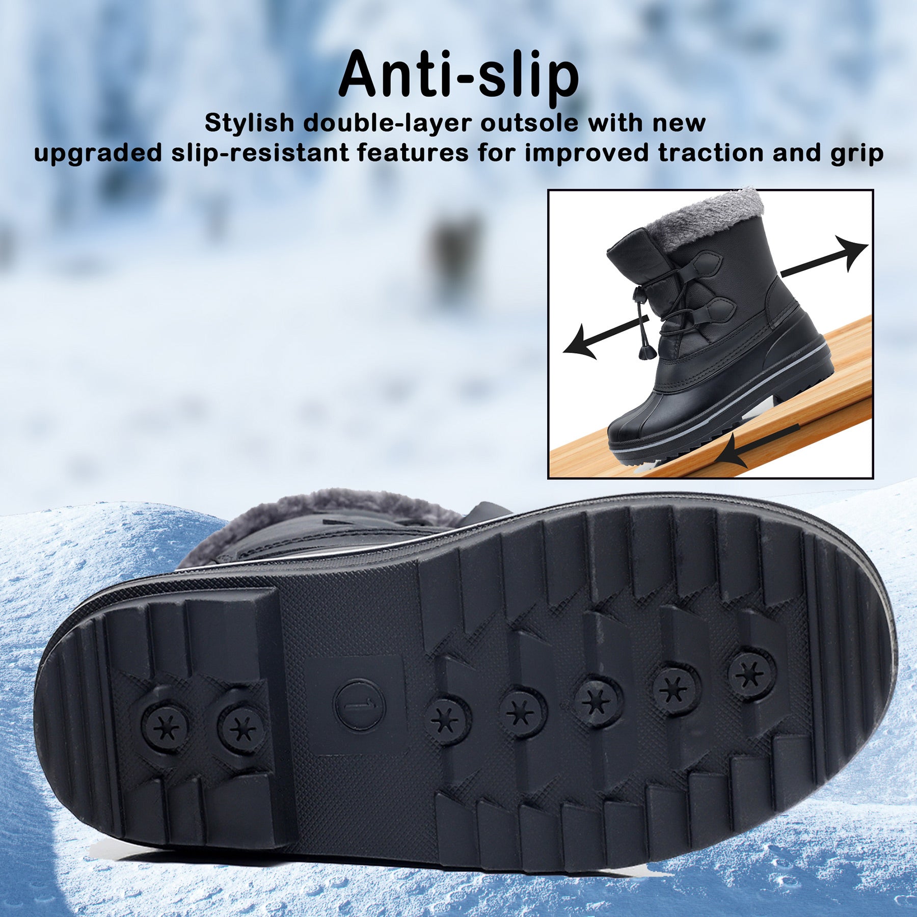 Apakowa Boys Girls Snow Boots Outdoor Slip Resistant Insulated Waterproof Winter Snow Boots (Toddler/Little Kid/Big Kid)-HDL578-Black