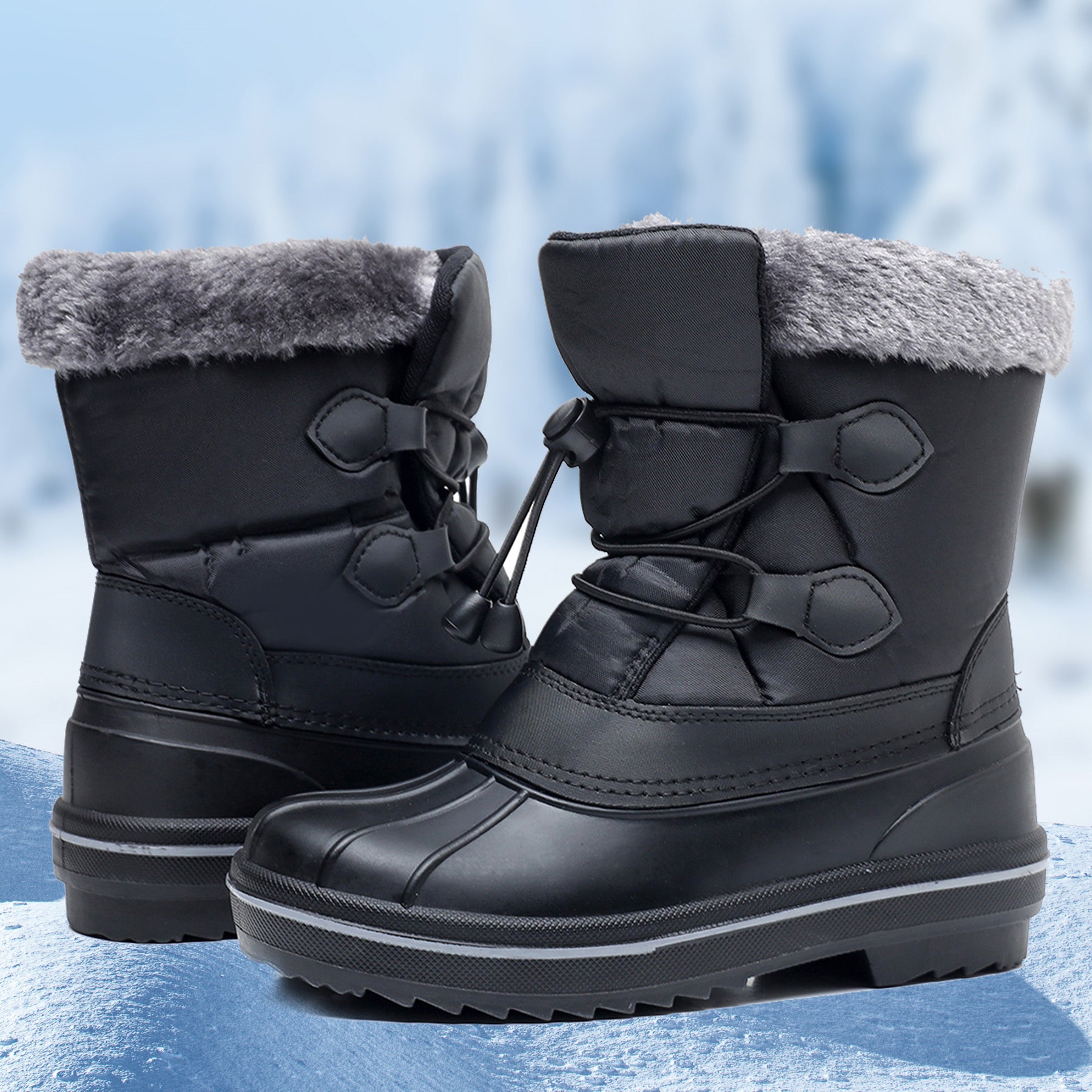 Apakowa Boys Girls Snow Boots Outdoor Slip Resistant Insulated Waterproof Winter Snow Boots (Toddler/Little Kid/Big Kid)-HDL578-Black