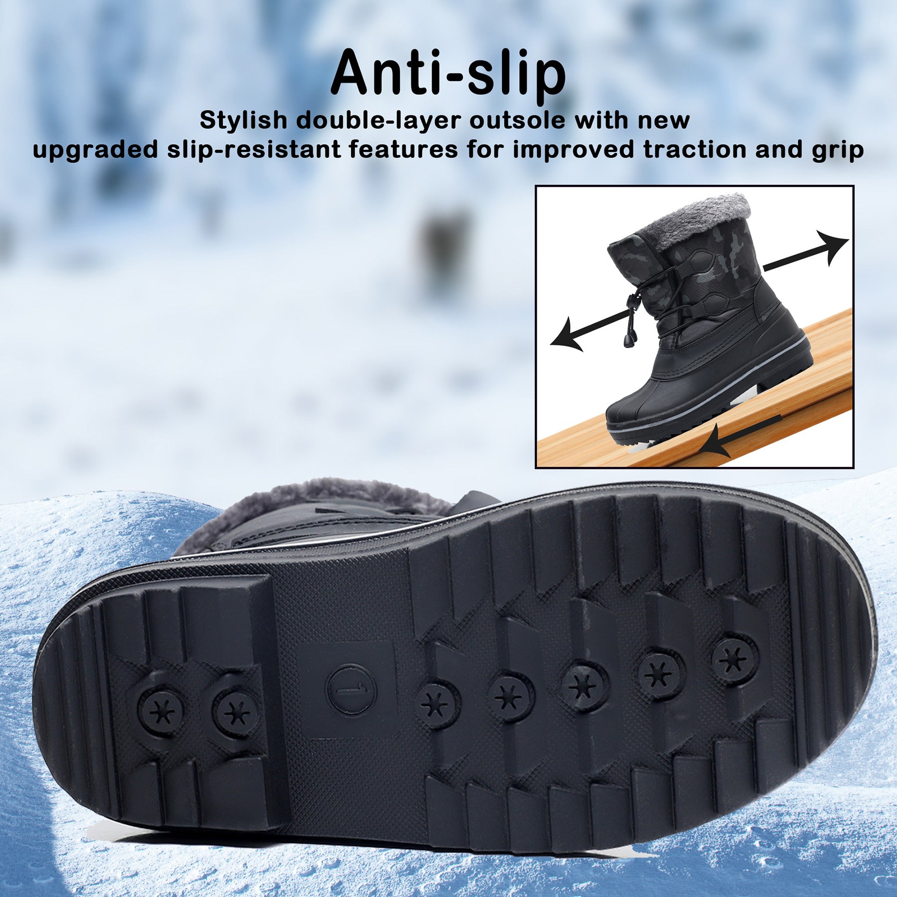 Apakowa Boys Girls Snow Boots Outdoor Slip Resistant Insulated Waterproof Winter Snow Boots (Toddler/Little Kid/Big Kid)-HDL578-BlackGrey