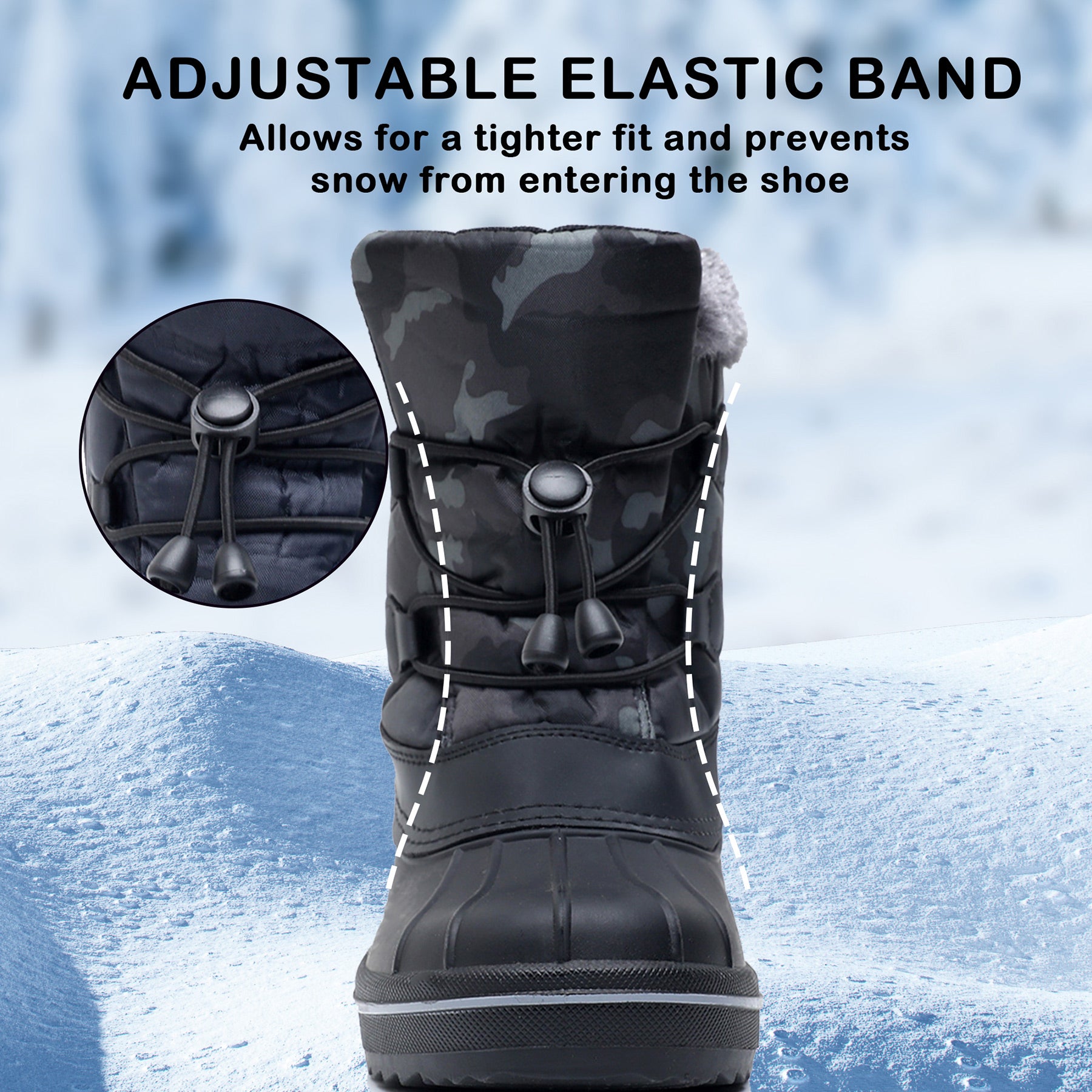 Apakowa Boys Girls Snow Boots Outdoor Slip Resistant Insulated Waterproof Winter Snow Boots (Toddler/Little Kid/Big Kid)-HDL578-BlackGrey