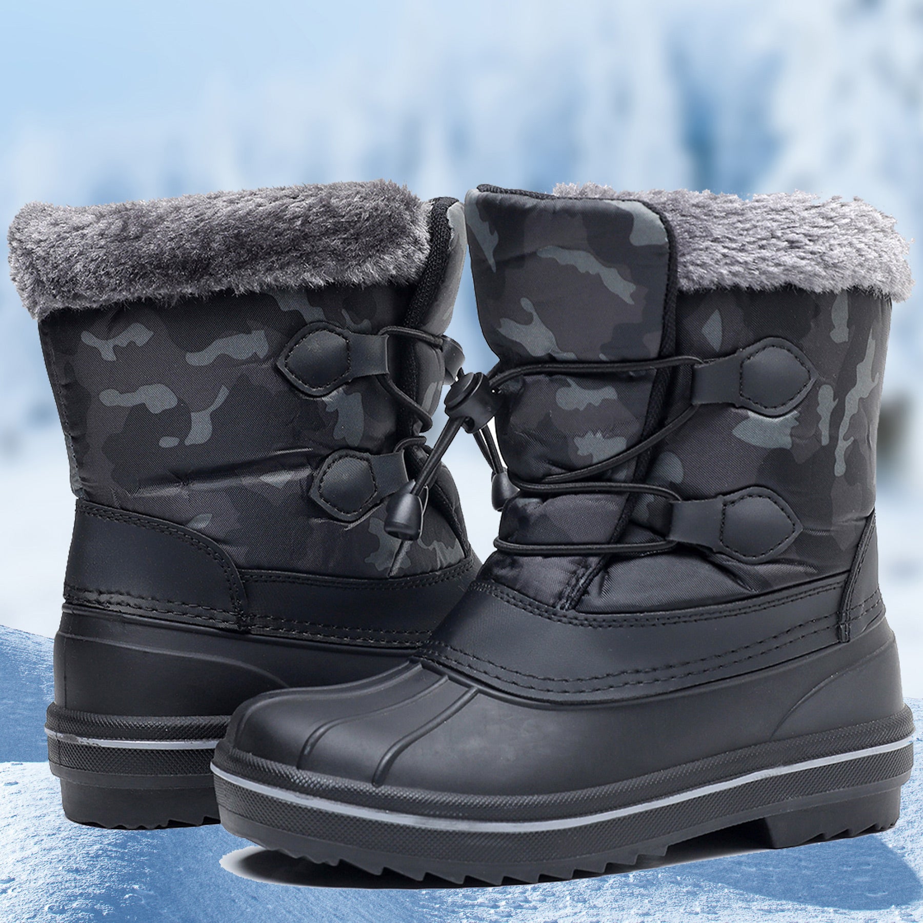 Apakowa Boys Girls Snow Boots Outdoor Slip Resistant Insulated Waterproof Winter Snow Boots (Toddler/Little Kid/Big Kid)-HDL578-BlackGrey