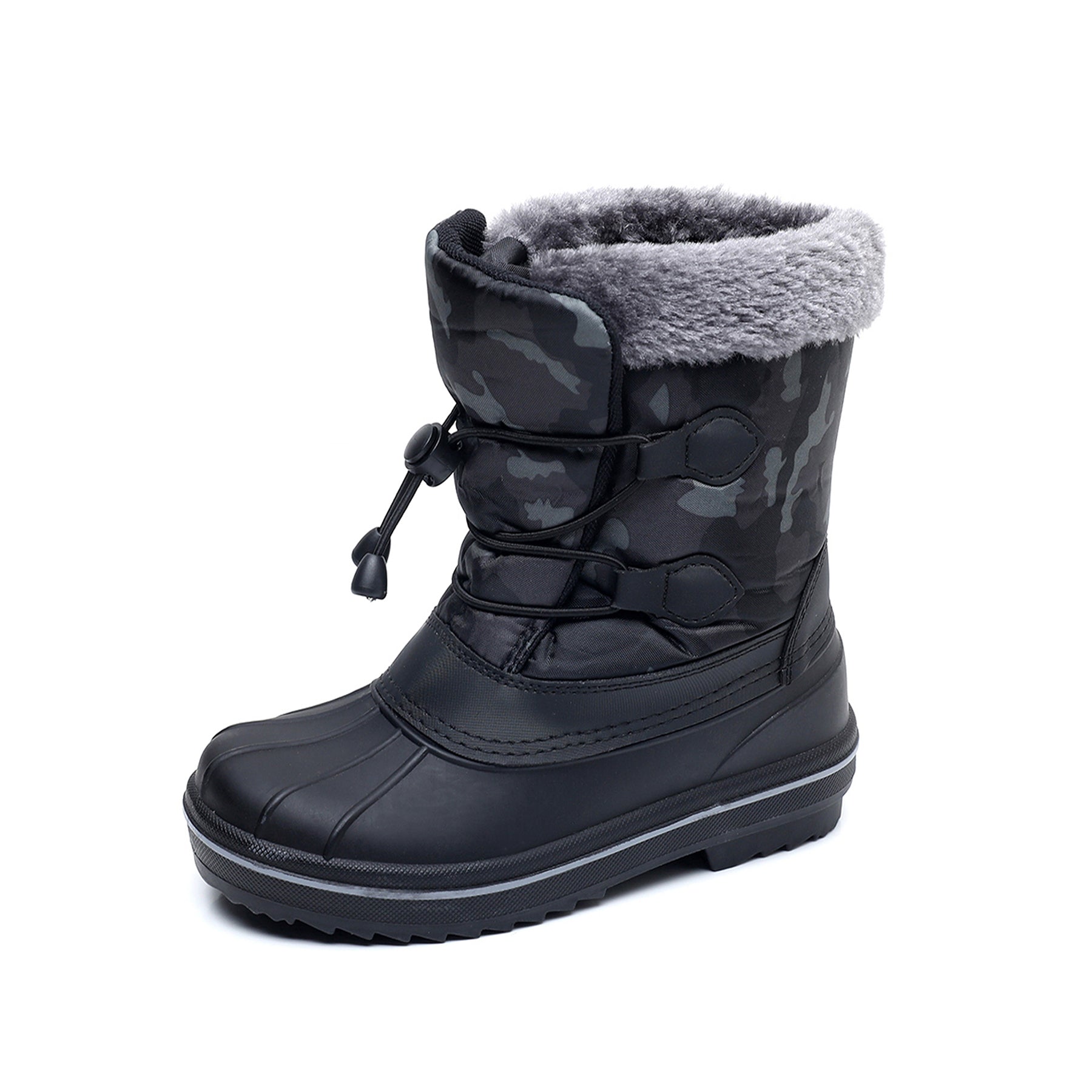 Apakowa Boys Girls Snow Boots Outdoor Slip Resistant Insulated Waterproof Winter Snow Boots (Toddler/Little Kid/Big Kid)-HDL578-BlackGrey