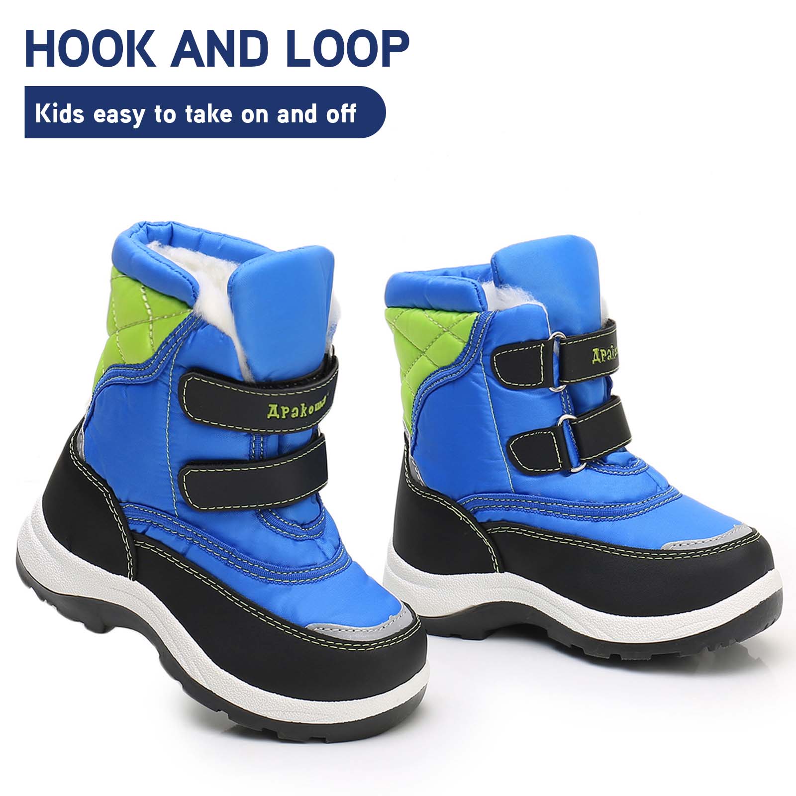 Apakowa Boys Water-resistant Snow Bootswith Hook & Loop for Toddler/Little Kid-H3305-Rblue