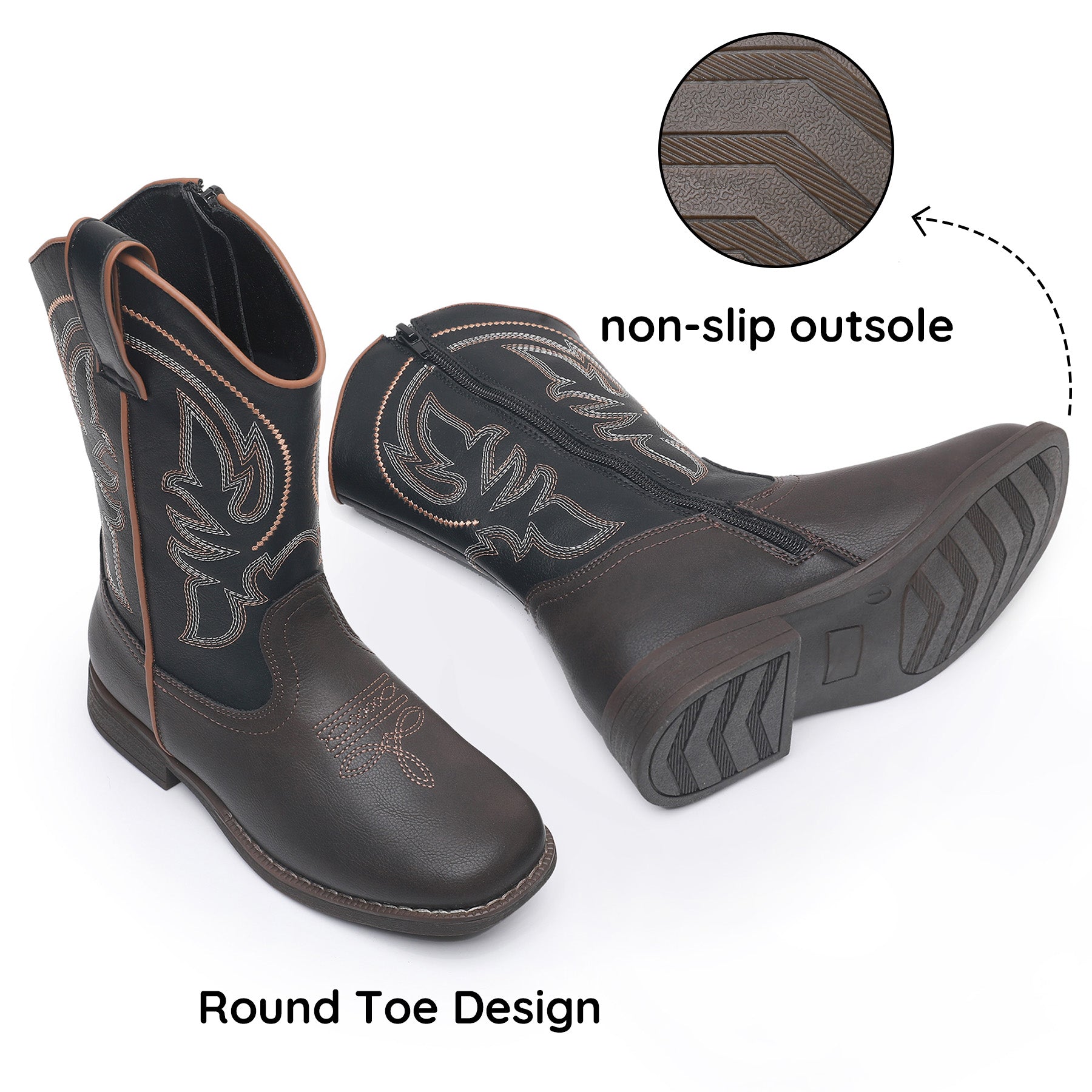 Apakowa Kids Boys Girls Square Toe Cowboy Boots-RF827-Black