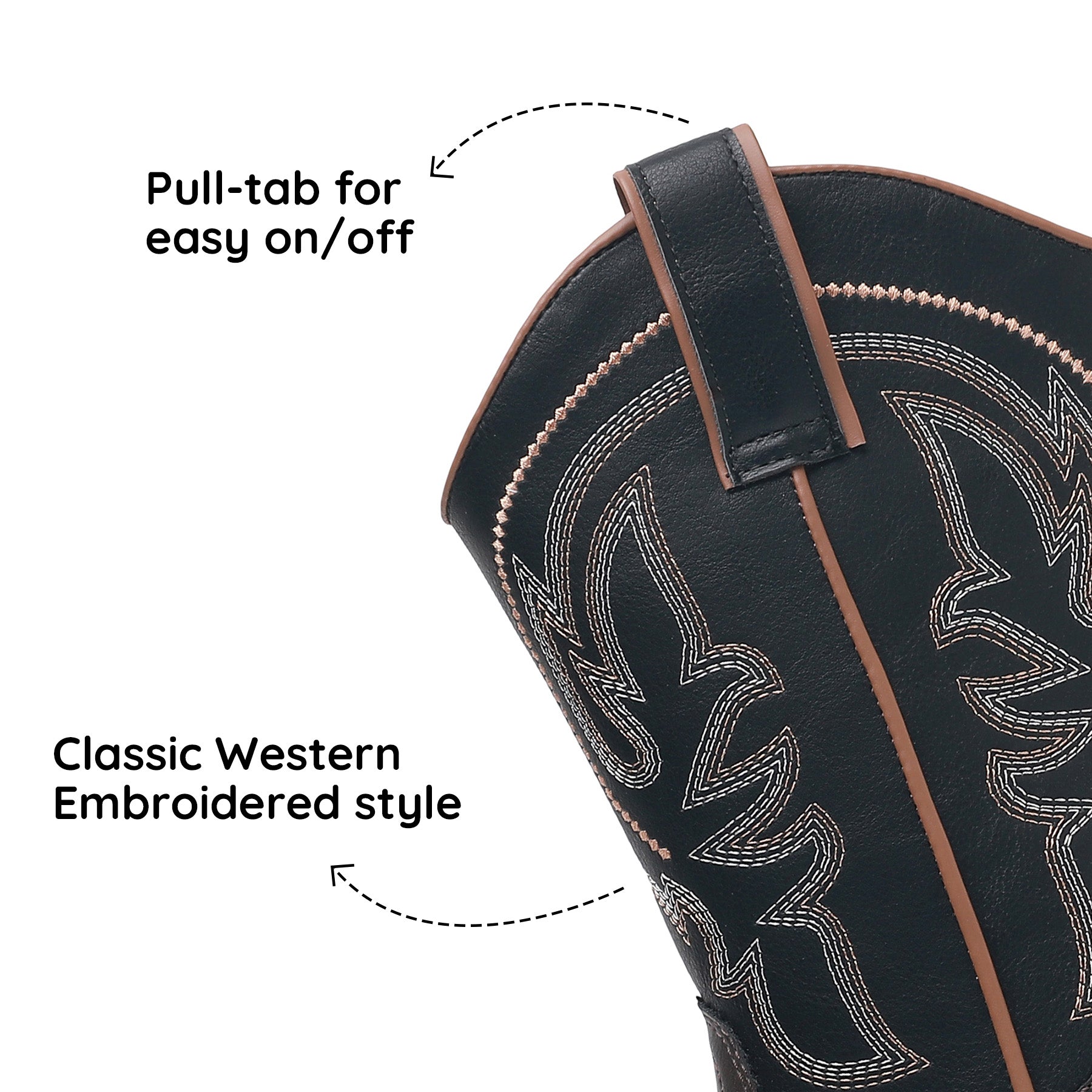 Apakowa Kids Boys Girls Square Toe Cowboy Boots-RF827-Black