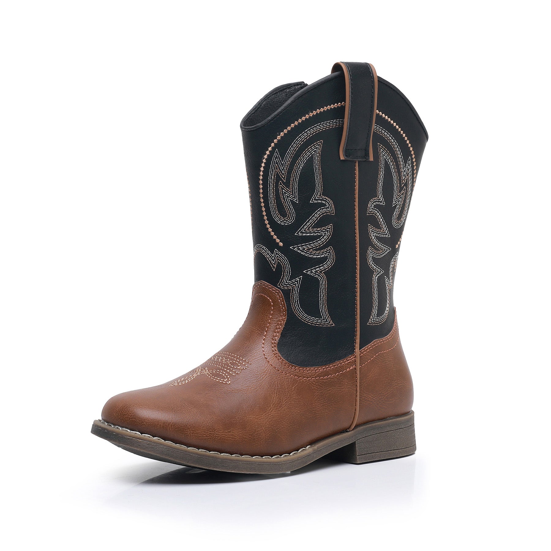 Apakowa Kids Boys Girls Square Toe Cowboy Boots-RF827-BlackBrown