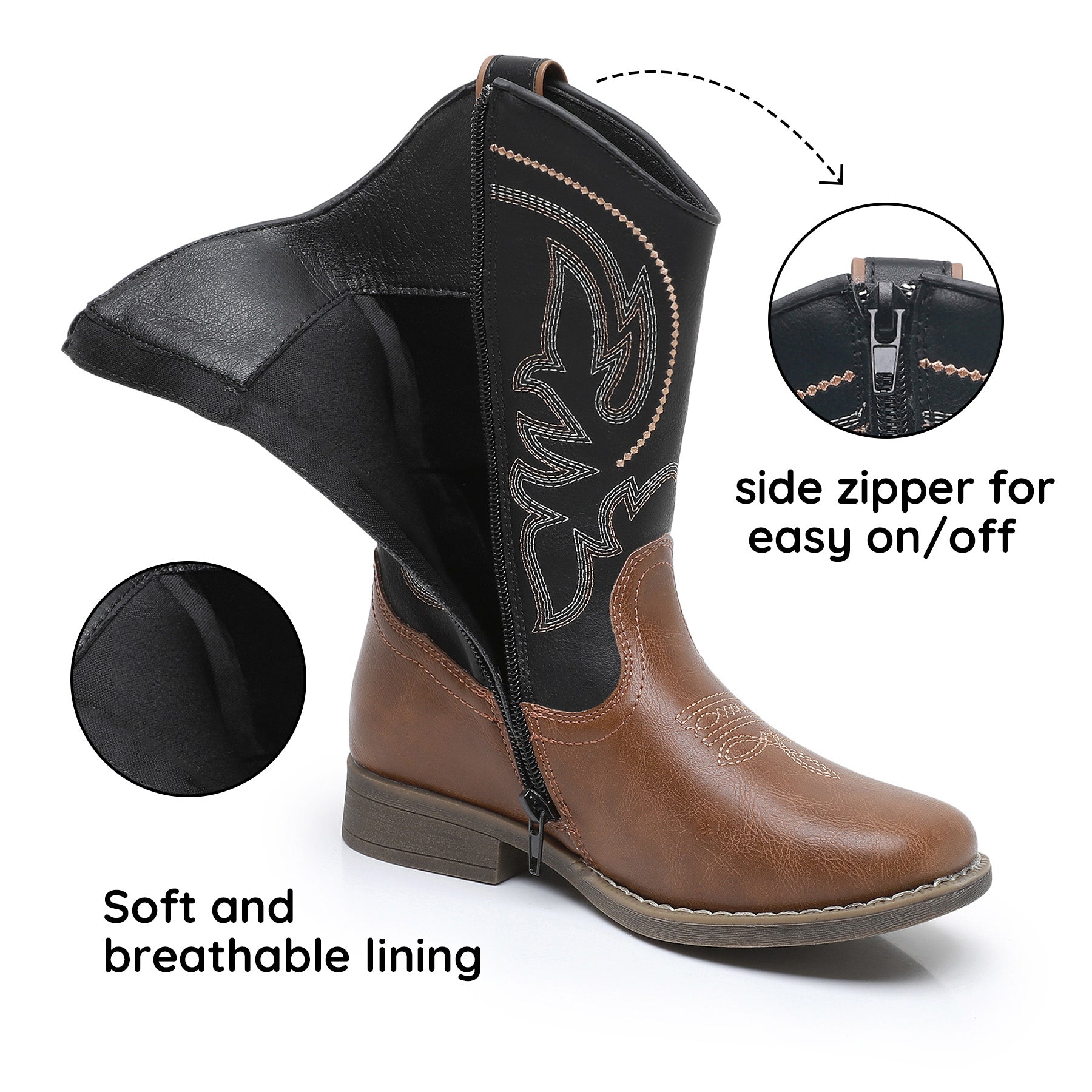 Apakowa Kids Boys Girls Square Toe Cowboy Boots-RF827-BlackBrown