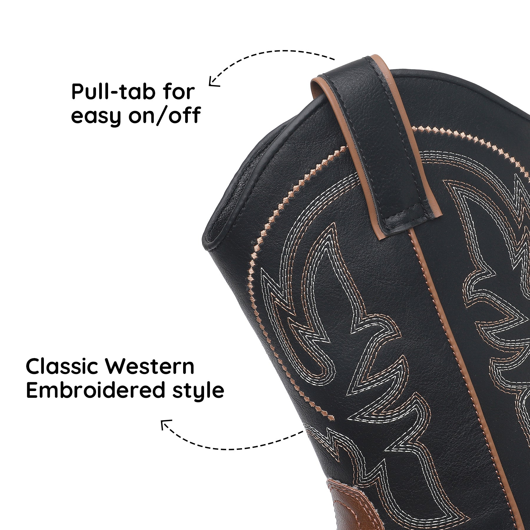 Apakowa Kids Boys Girls Square Toe Cowboy Boots-RF827-BlackBrown