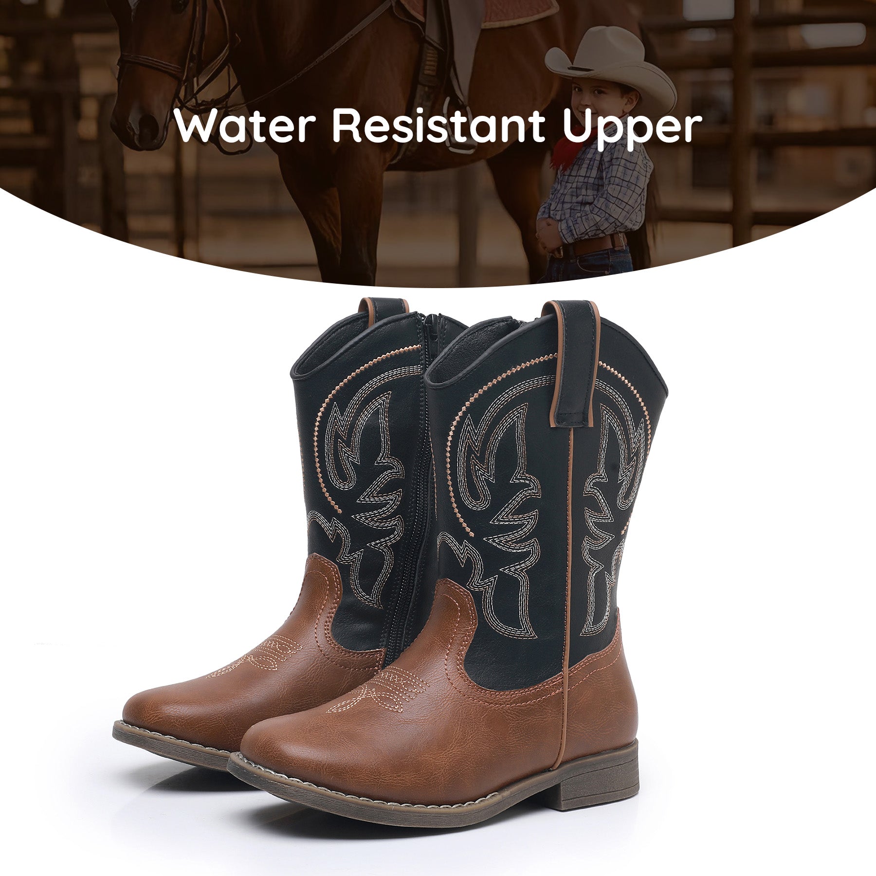 Apakowa Kids Boys Girls Square Toe Cowboy Boots-RF827-BlackBrown