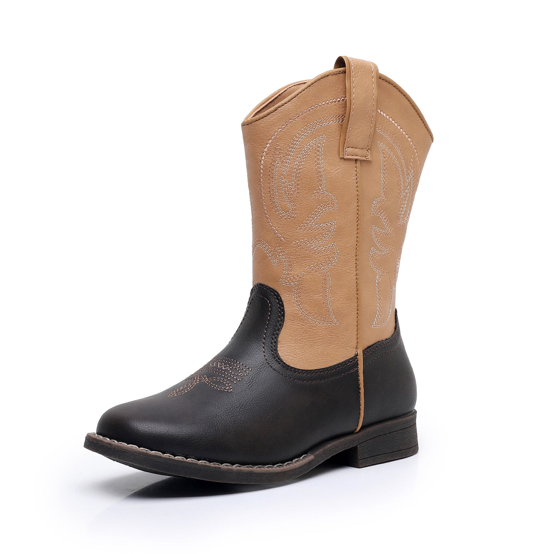 Apakowa Kids Boys Girls Square Toe Cowboy Boots-RF827-Camel