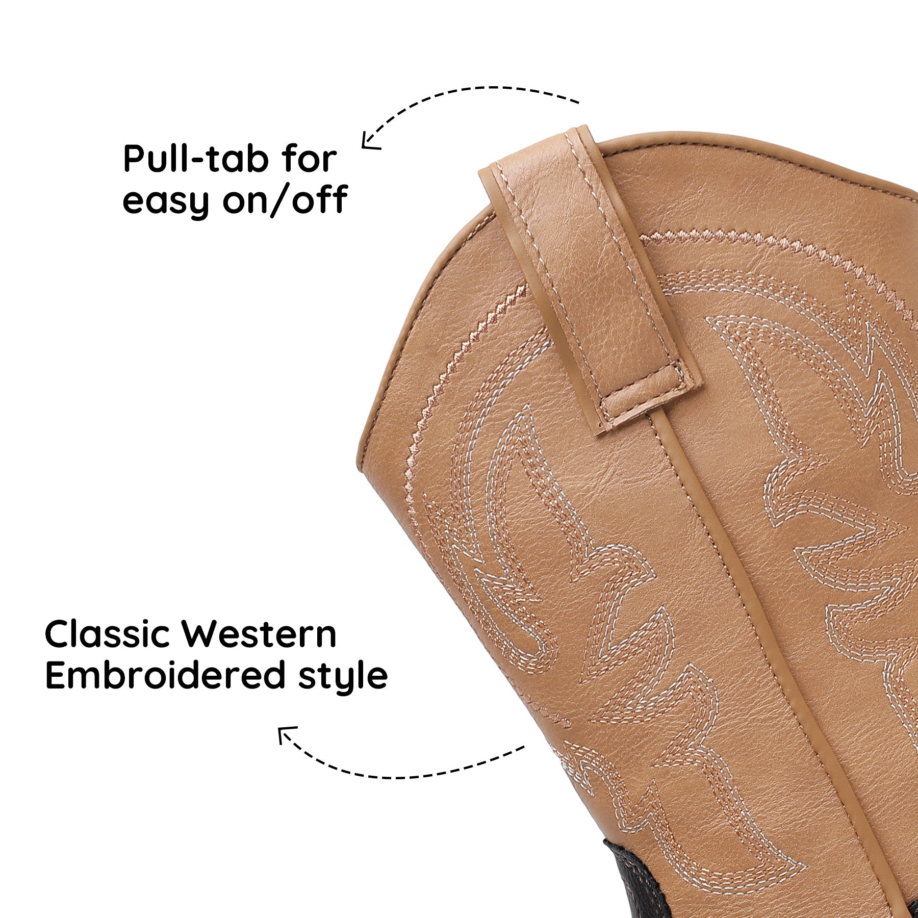 Apakowa Kids Boys Girls Square Toe Cowboy Boots-RF827-Camel