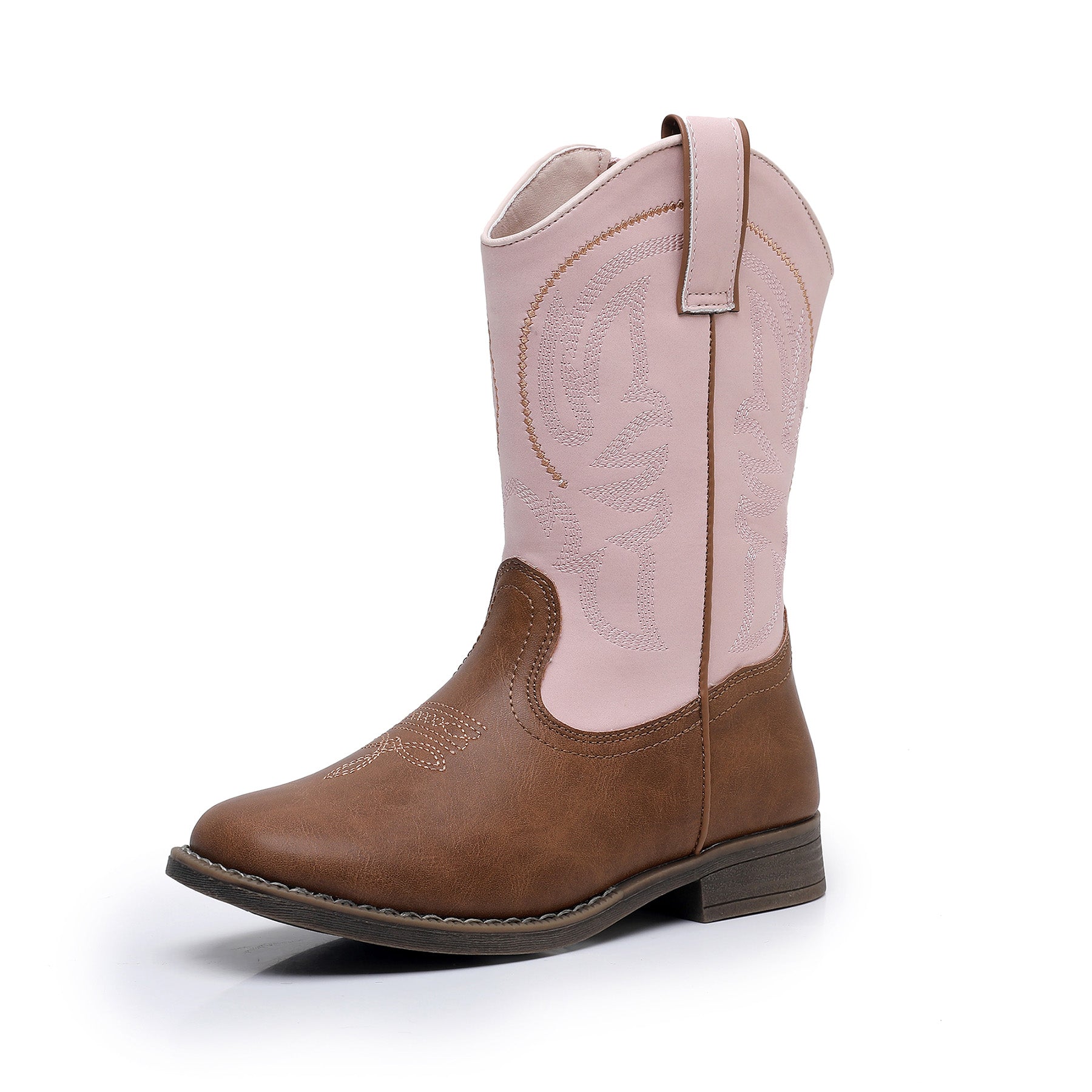 Apakowa Kids Boys Girls Square Toe Cowboy Boots-RF827-PinkBrown