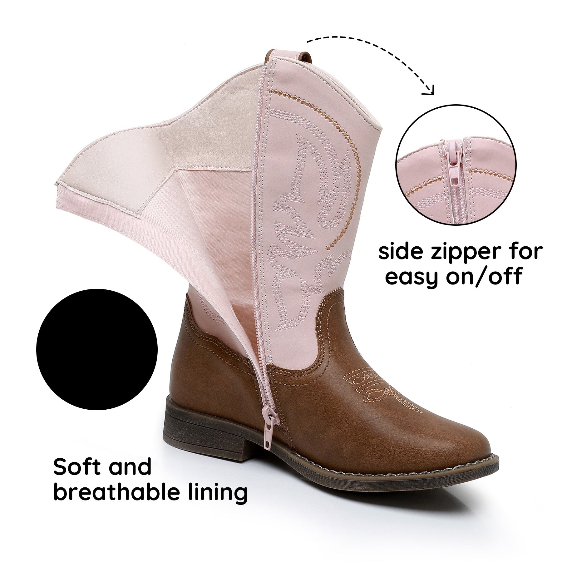 Apakowa Kids Boys Girls Square Toe Cowboy Boots-RF827-PinkBrown