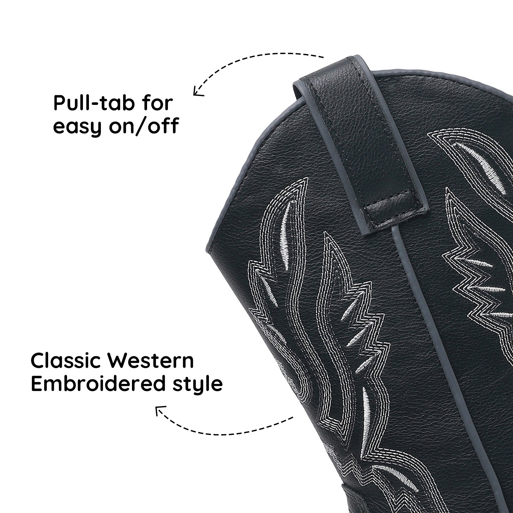 Apakowa Kids Boys Girls Square Toe Cowboy Boots-RF917-Black