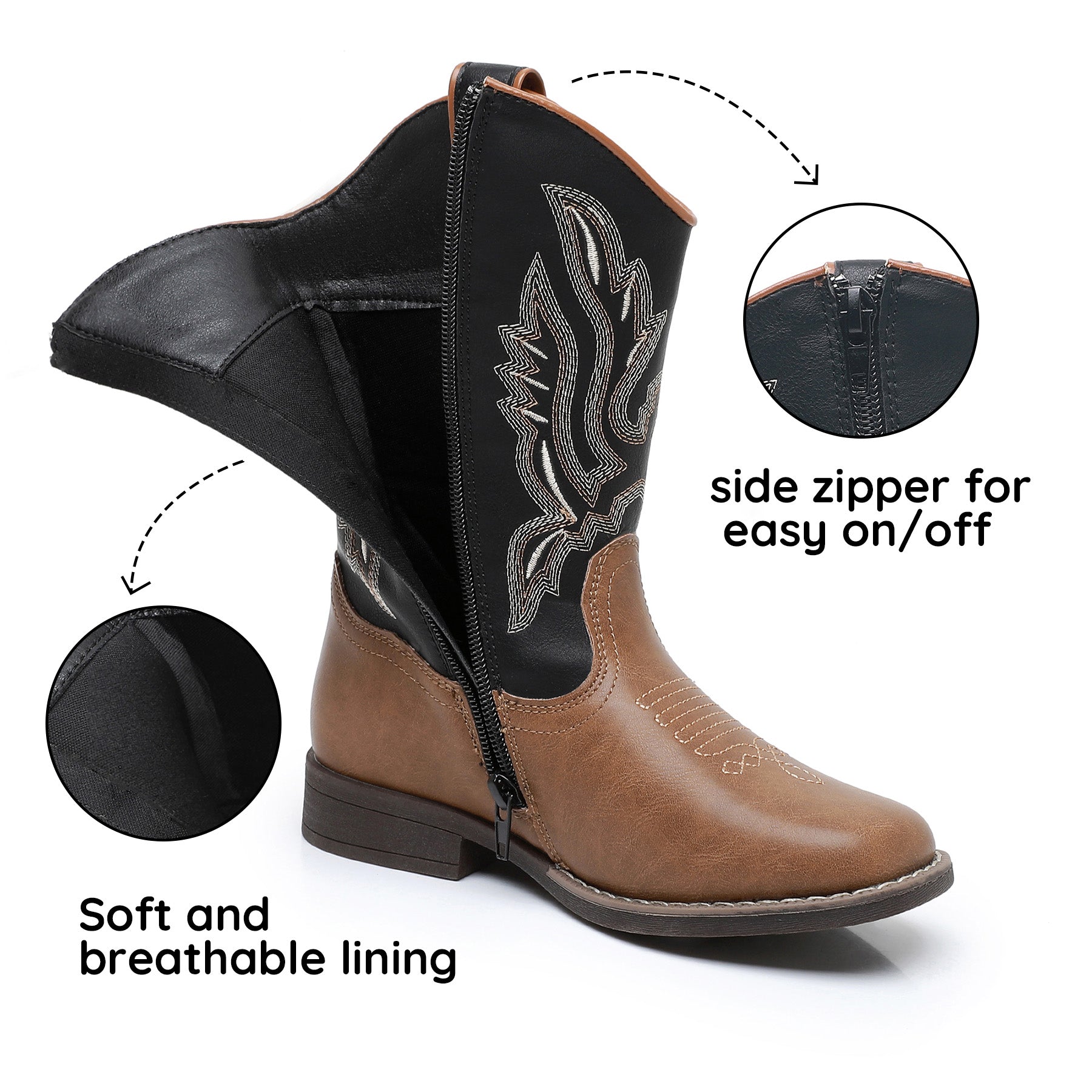 Apakowa Kids Boys Girls Square Toe Cowboy Boots-RF917-BlackBrown