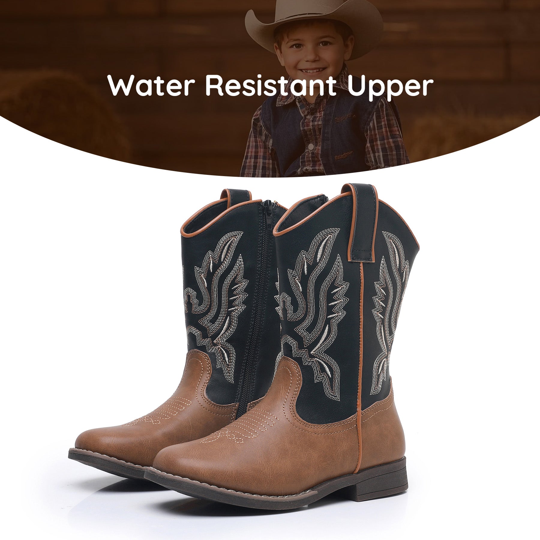 Apakowa Kids Boys Girls Square Toe Cowboy Boots-RF917-BlackBrown