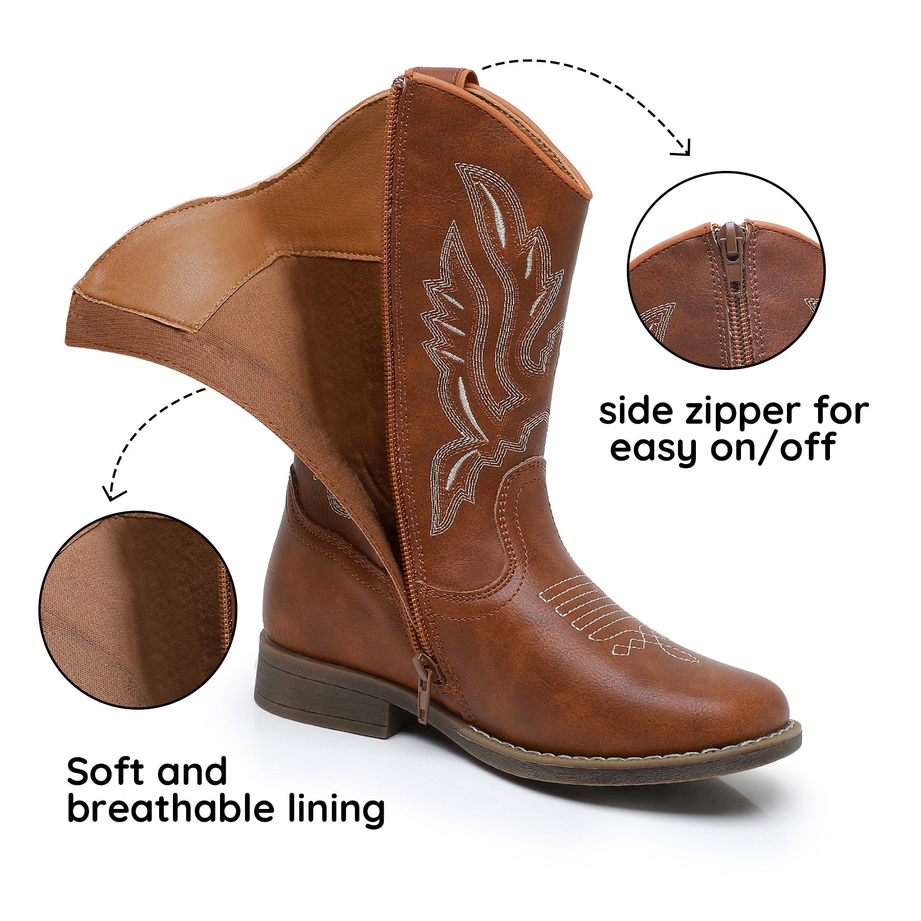 Apakowa Kids Boys Girls Square Toe Cowboy Boots-RF917-Brown