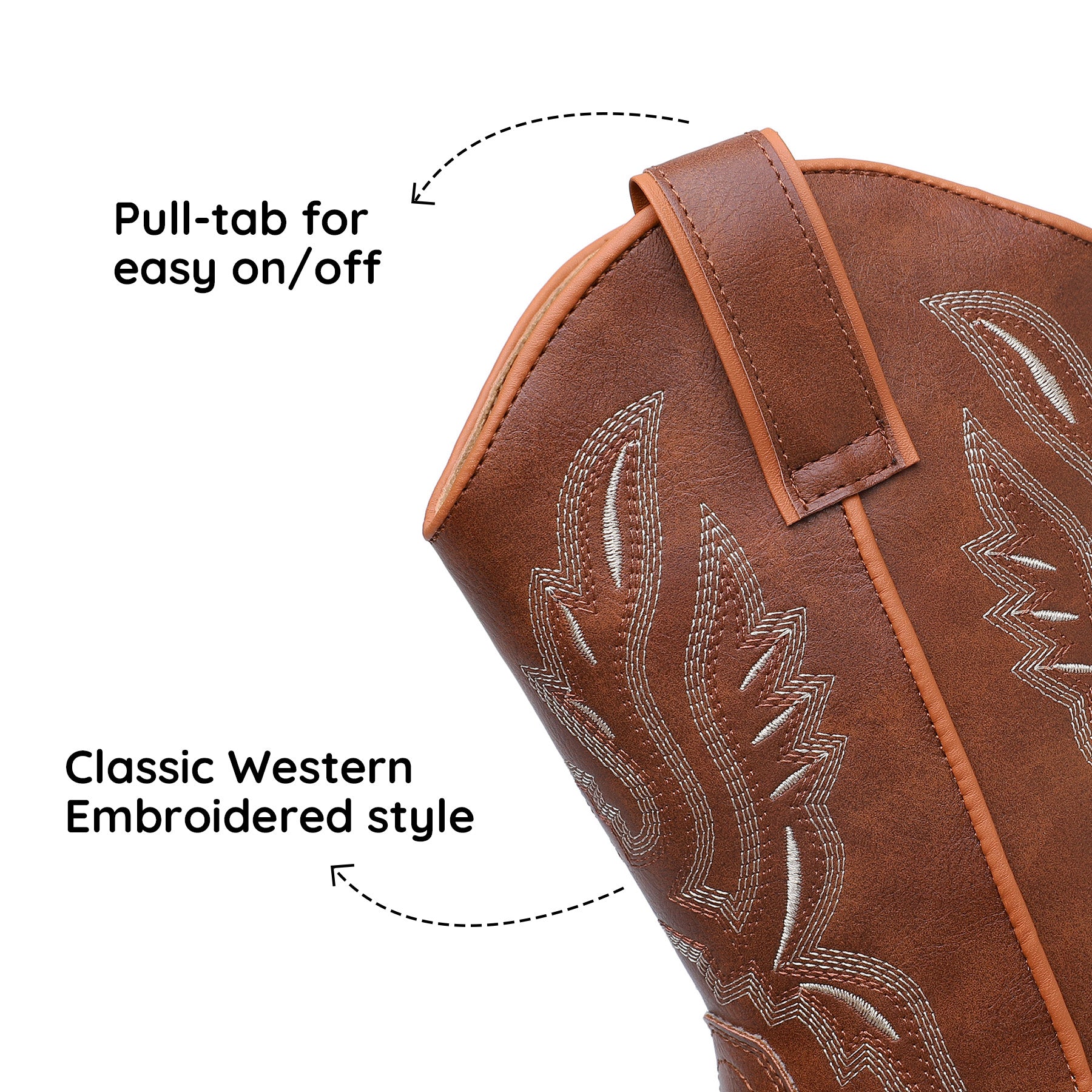 Apakowa Kids Boys Girls Square Toe Cowboy Boots-RF917-Brown