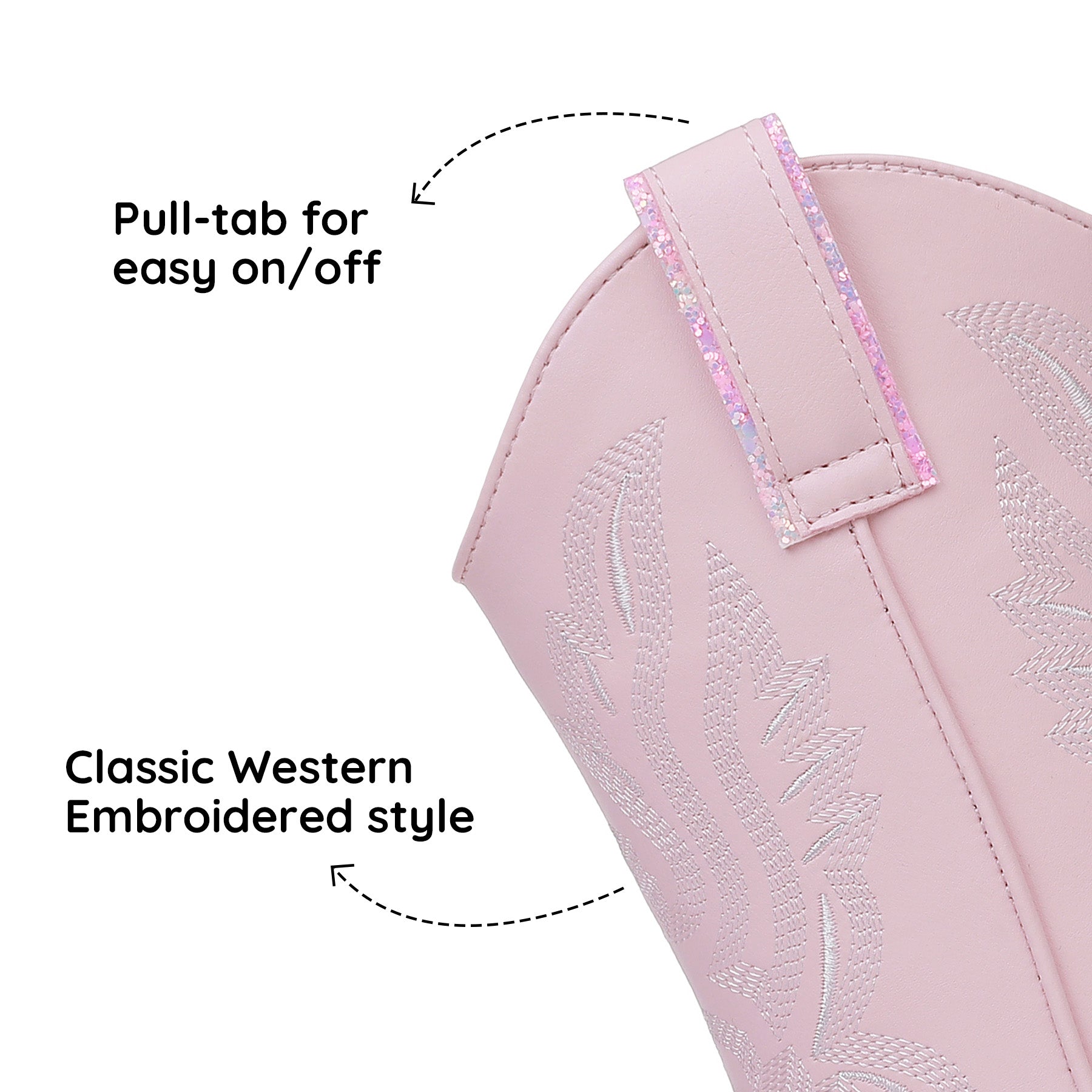 Apakowa Kids Boys Girls Square Toe Cowboy Boots-RF917-GlitterPink