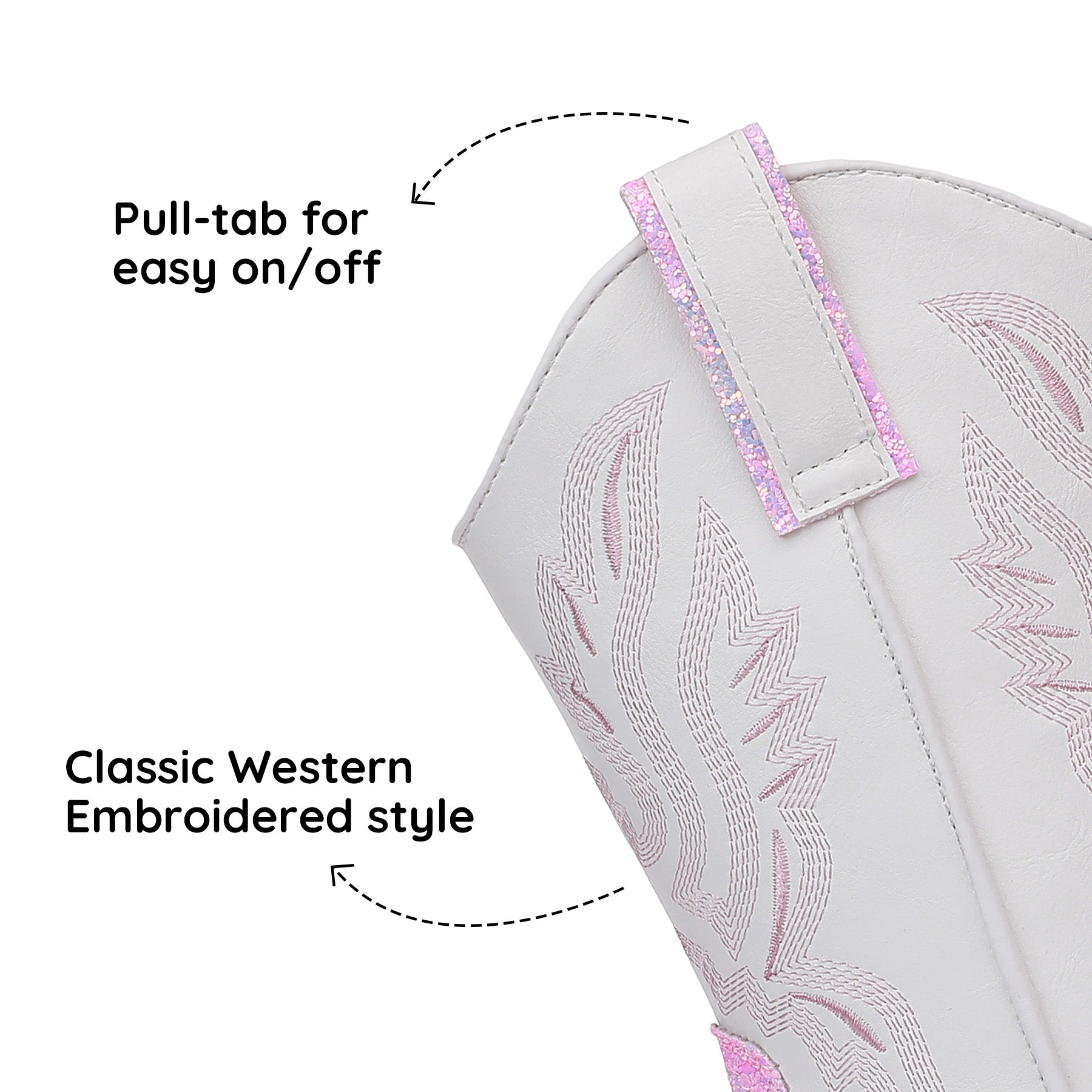 Apakowa Kids Boys Girls Square Toe Cowboy Boots-RF917-GlitterWhite