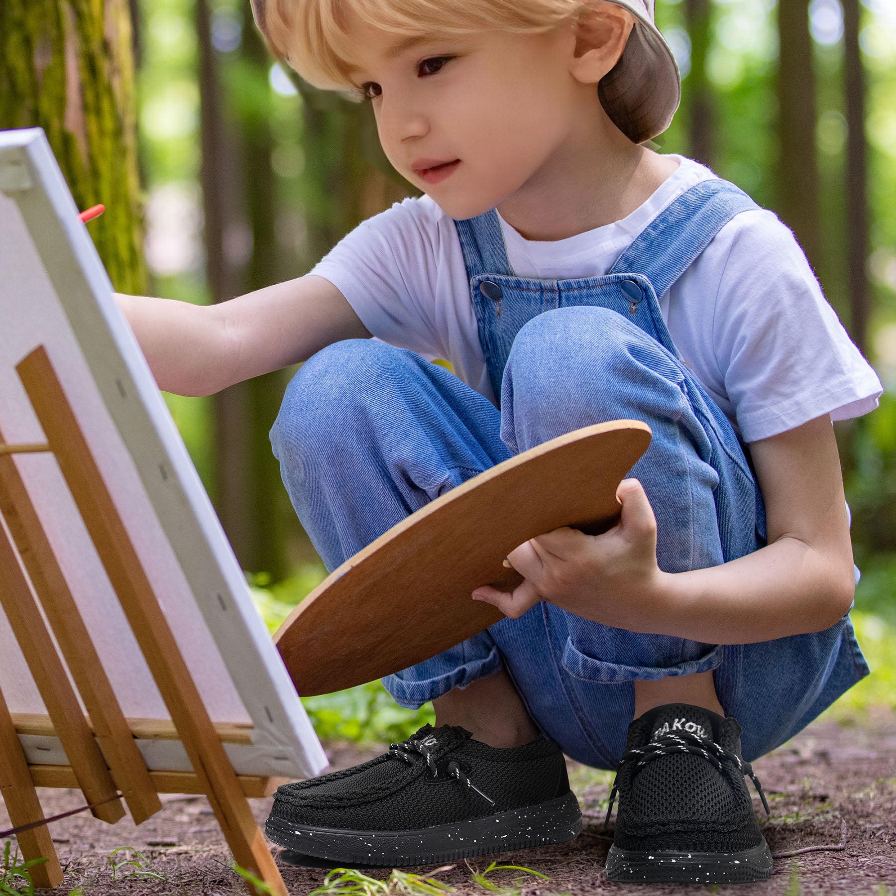 Apakowa Kids Boys Girls Loafers Slip-On Casual Walking Shoes-XFQ627-Black