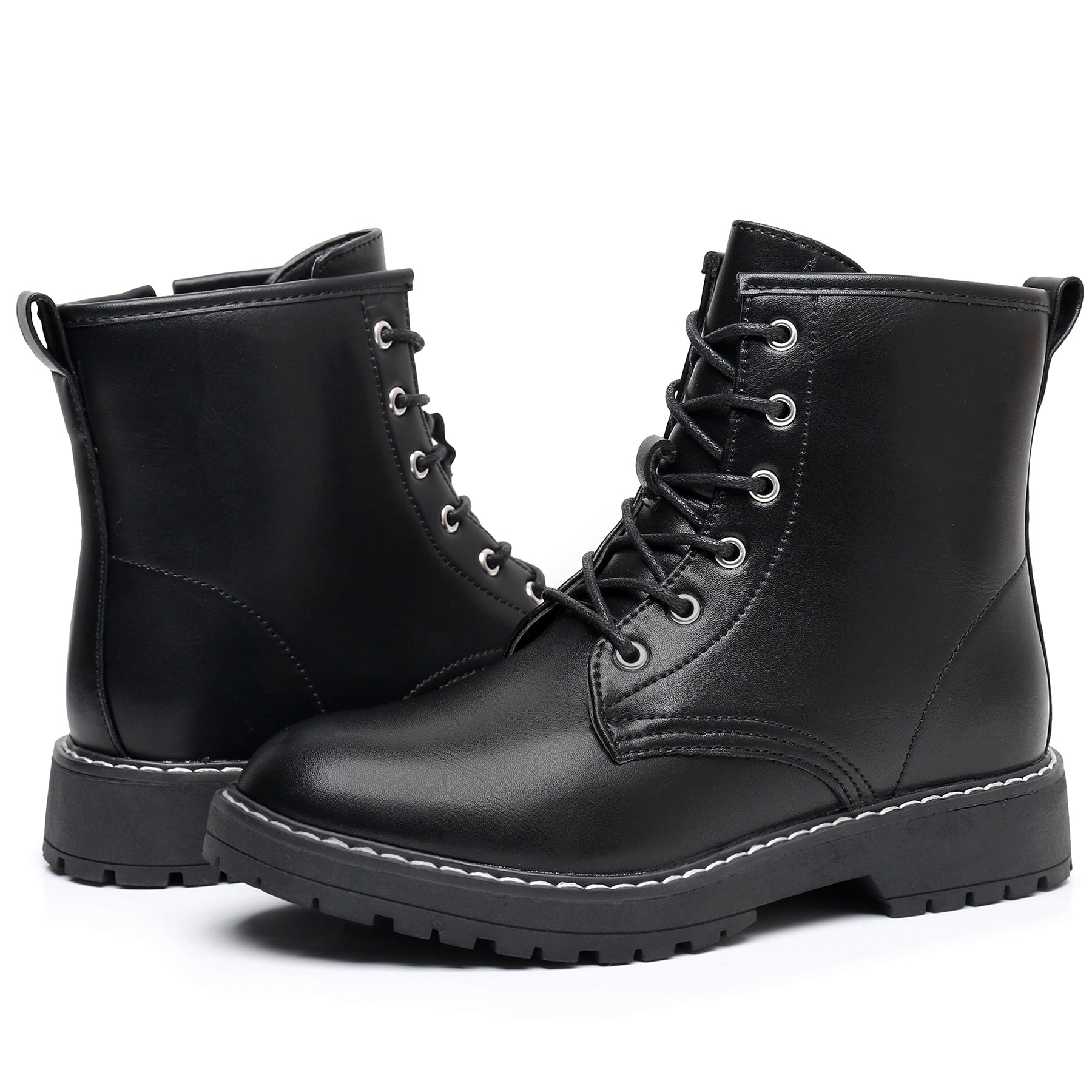 Apakowa Kids Gilrs Combat Boots with Side Zipper for Little/Big Kid-ZSF01-Black