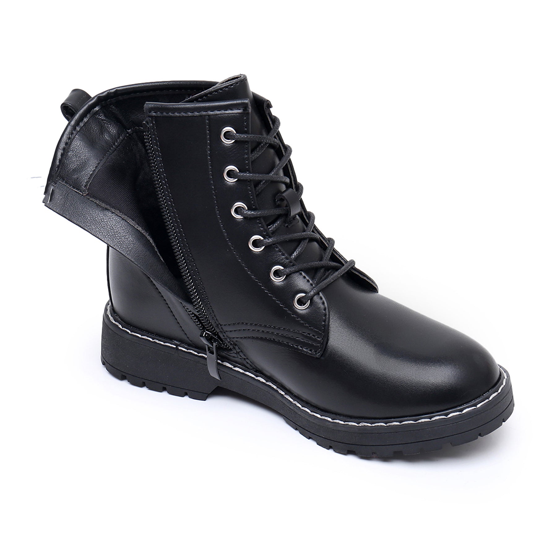 Apakowa Kids Gilrs Combat Boots with Side Zipper for Little/Big Kid-ZSF01-Black