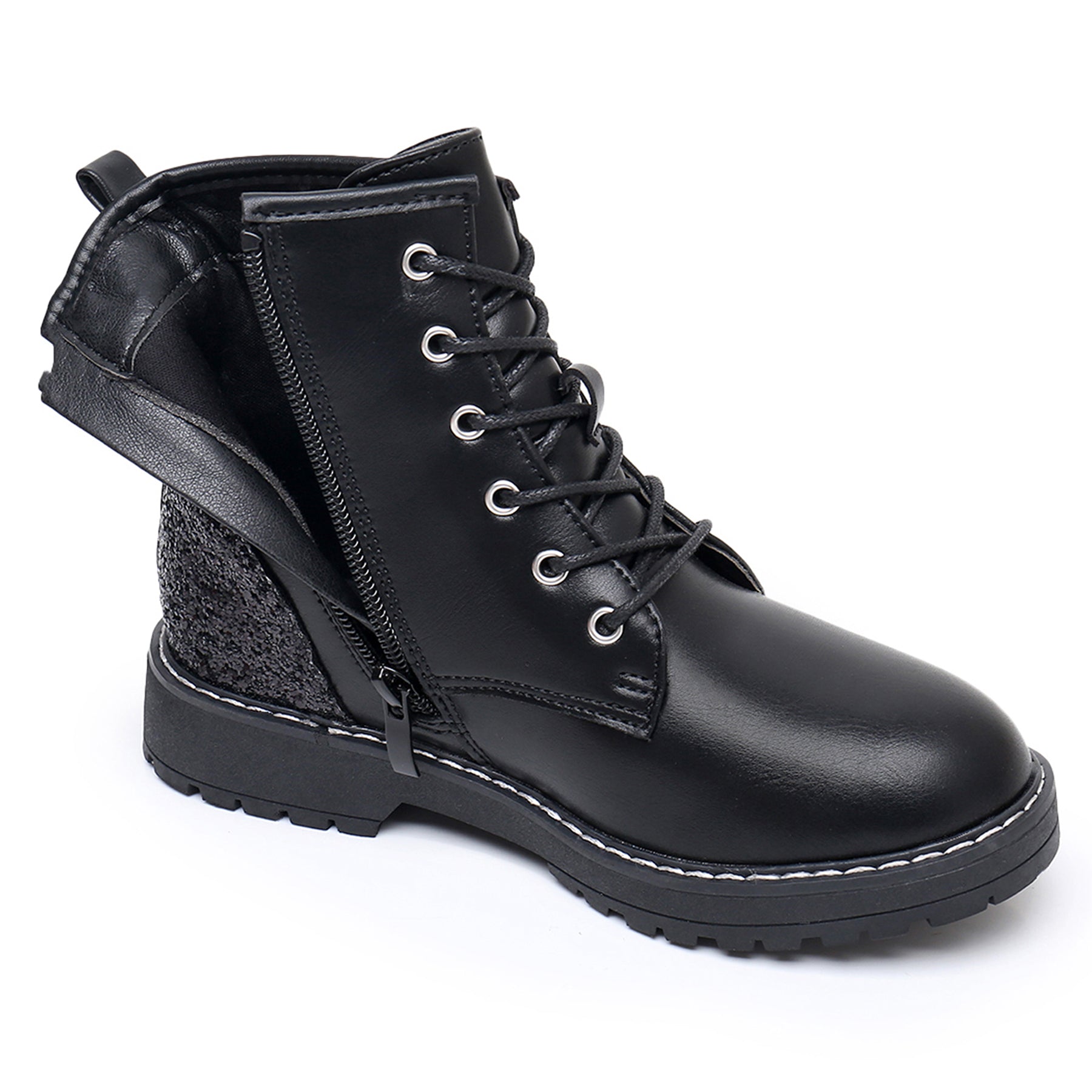 Apakowa Kids Gilrs Combat Boots with Side Zipper for Little/Big Kid-ZSF02-Black