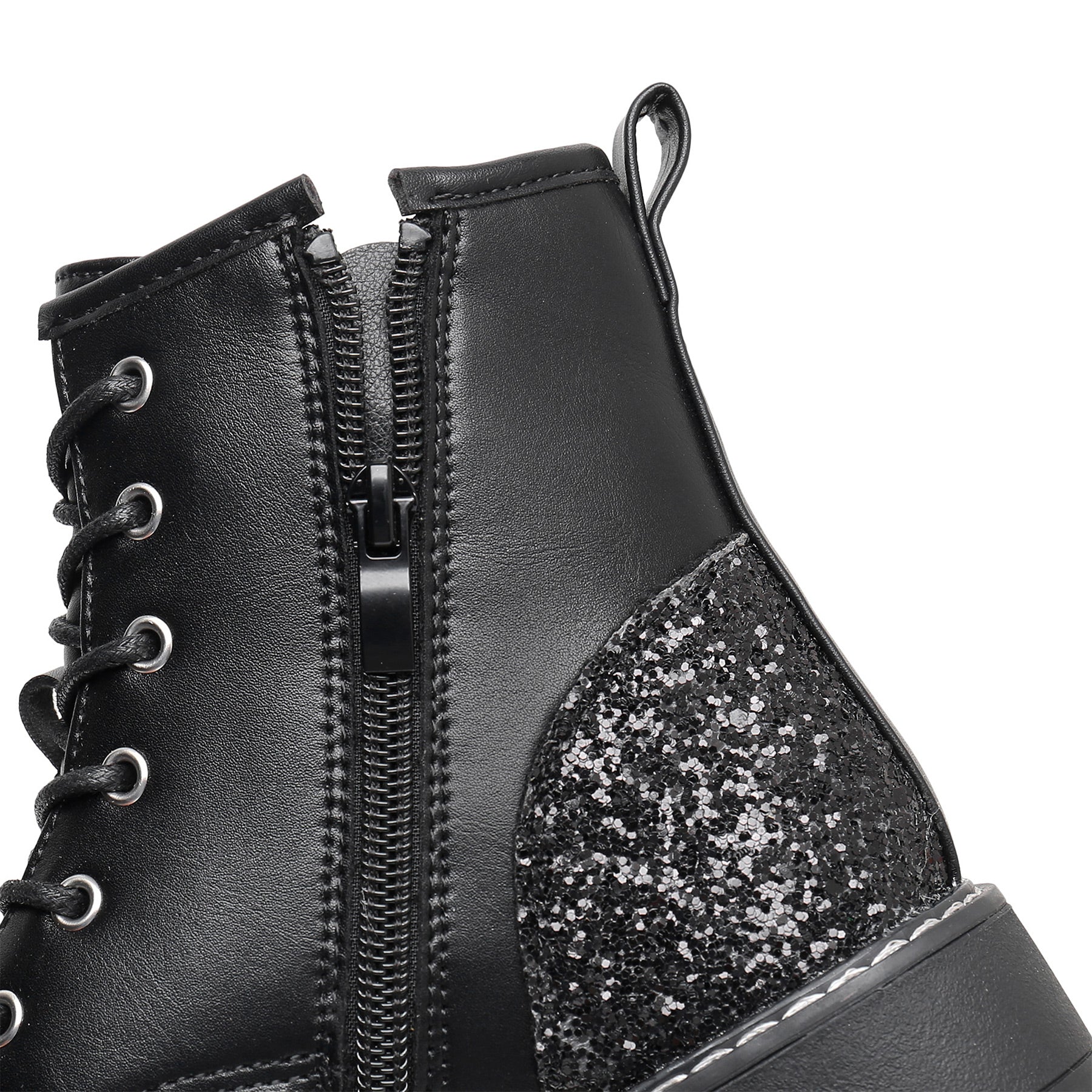 Apakowa Kids Gilrs Combat Boots with Side Zipper for Little/Big Kid-ZSF02-Black