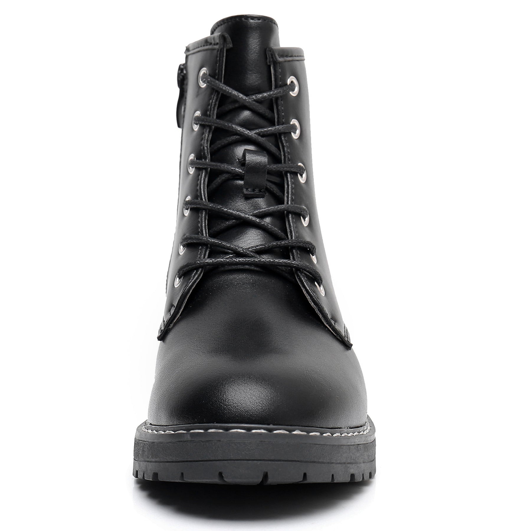 Apakowa Kids Gilrs Combat Boots with Side Zipper for Little/Big Kid-ZSF02-Black