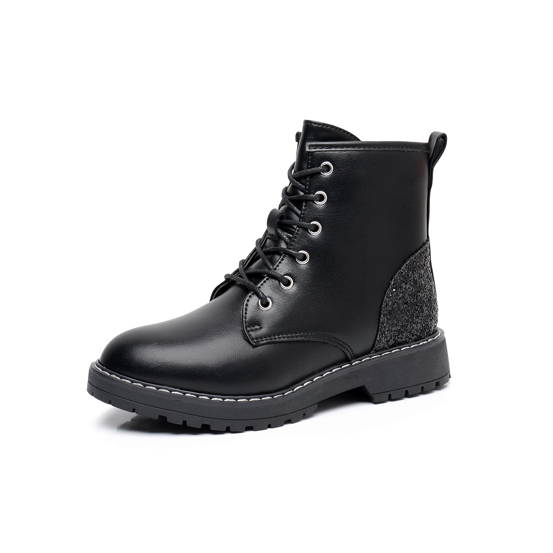 Apakowa Kids Gilrs Combat Boots with Side Zipper for Little/Big Kid-ZSF02-Black