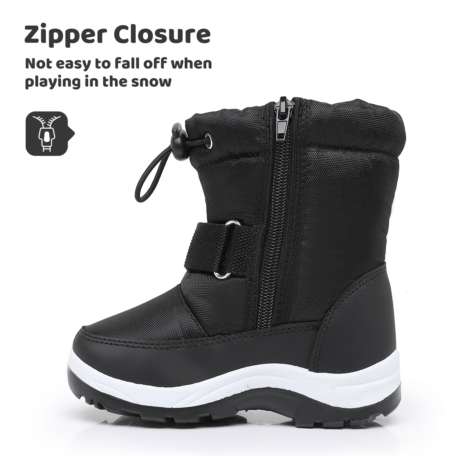 Apakowa Kids Boys Girls Snow Boots Waterproof Warm Winter Boots Slip Resistant (Toddler/Little Kid)-H0327-Black