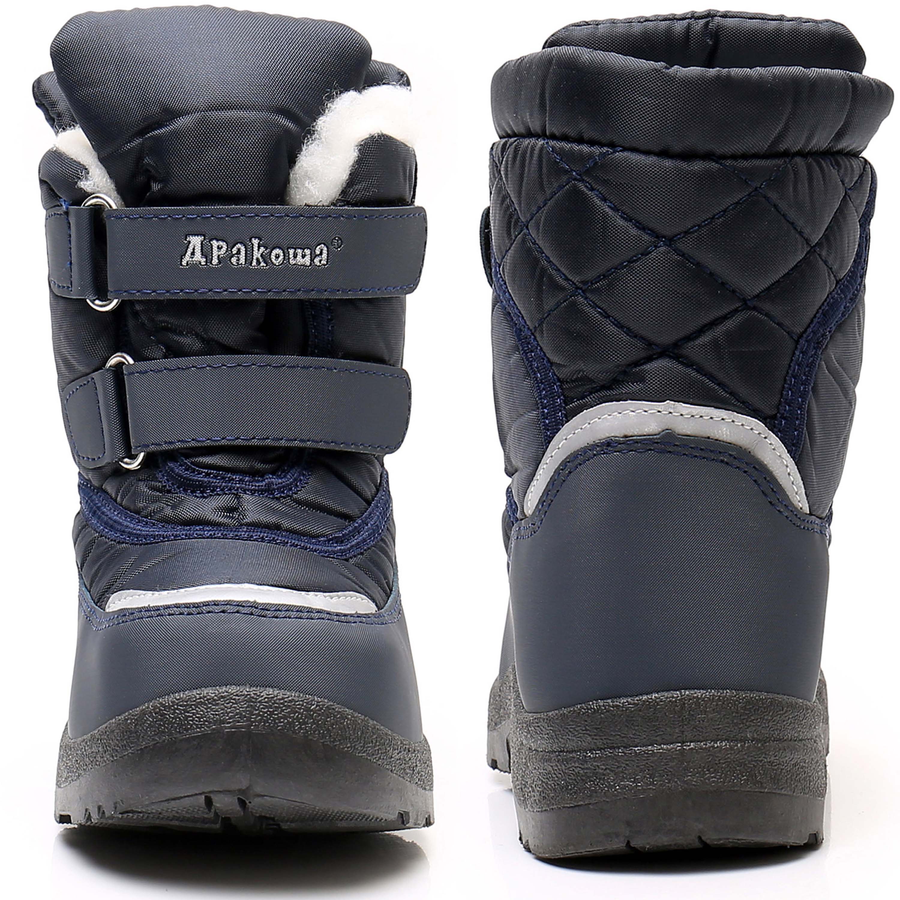 Apakowa Boys Water-resistant Snow Bootswith Hook & Loop for Toddler/Little Kid-H3305-Navy