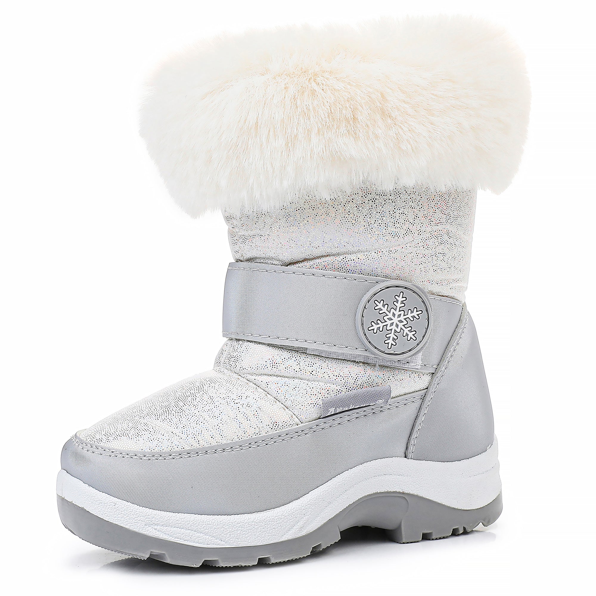 Apakowa Kids Girls Insulated Lined Winter Warm Snow Boots (Toddler/Little Kid)-H7322-Silver