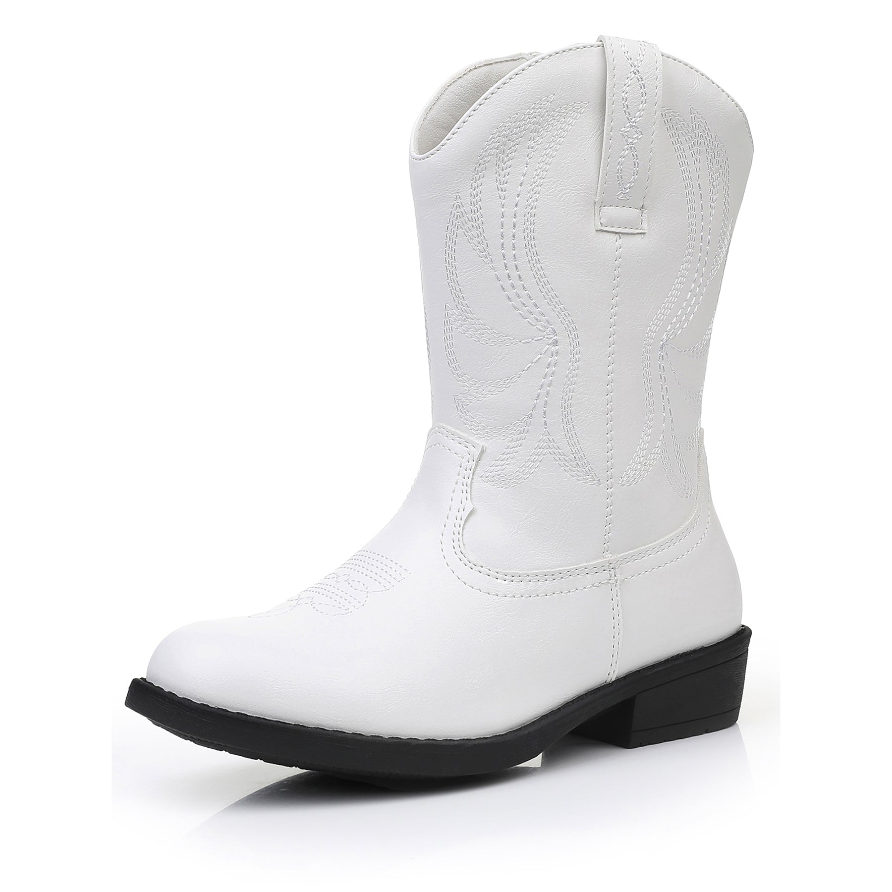 Apakowa Girls Cowboy Boots Side Zipper Cowgirl Boots Embroidered Western Style Toddler Little Kid Big Kid-RF732-White