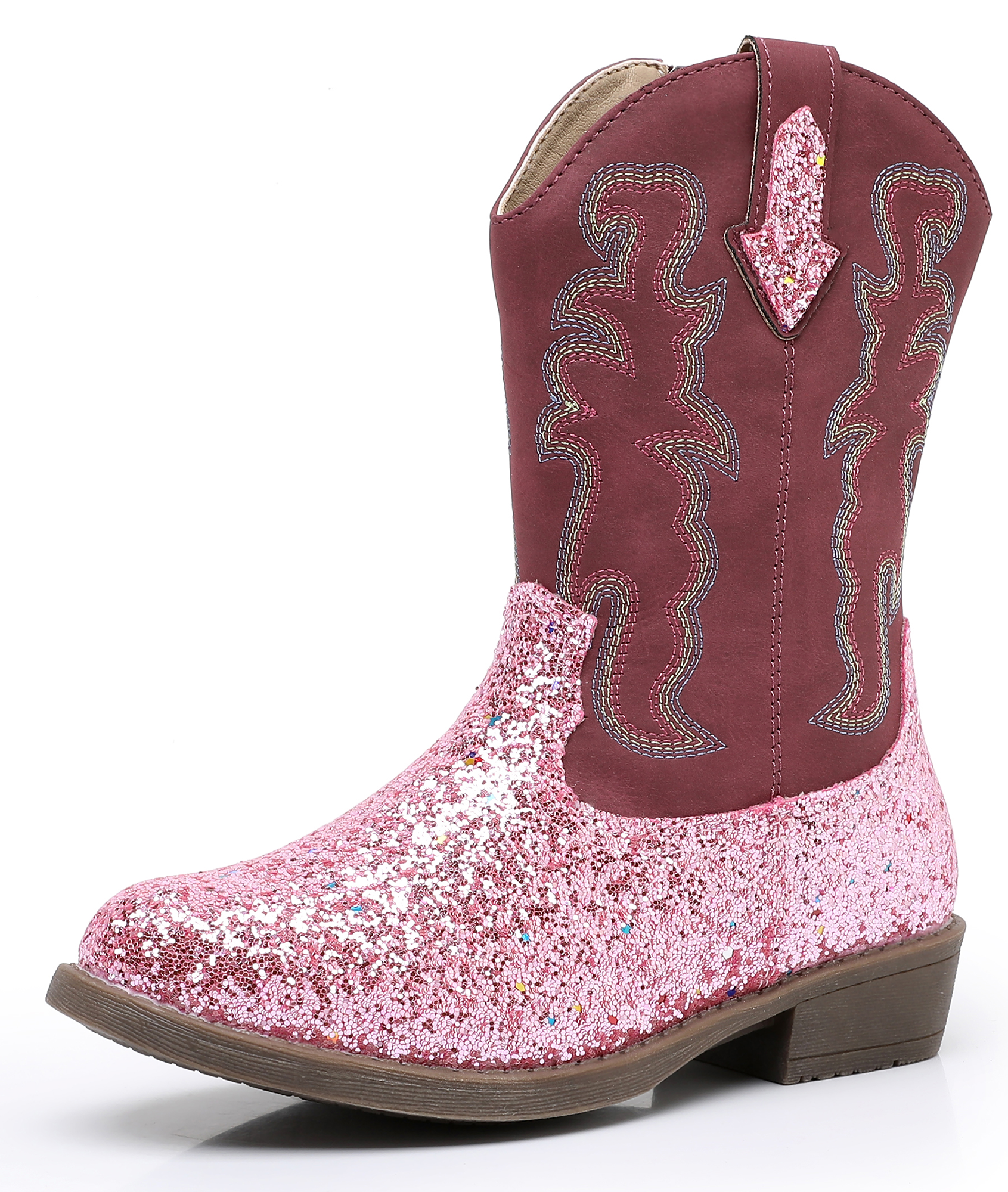 Apakowa Girls Glitter Cowboy Boots Sparkly Cowgirl Boots Side Zipper Toddler Little Kid Big Kid Western Boots--RF777-GlitterPink