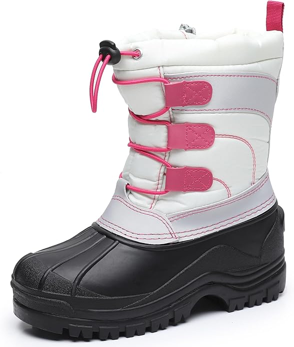Apakowa Kids Boys Girls Winter Snow Boots Waterproof Outdoor Insulated Snow Boots (Little Kid/Big Kid)-H3307-BlackGrey/Burgundy