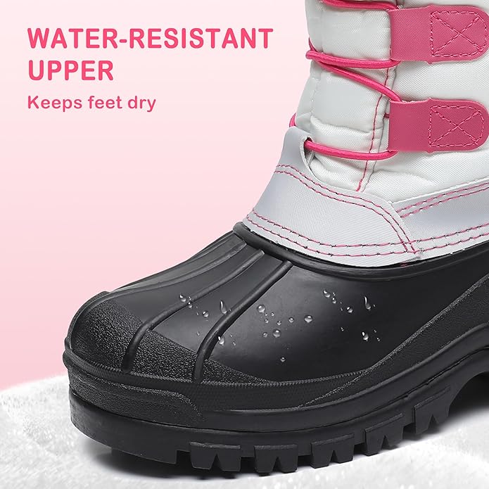 Apakowa Kids Boys Girls Winter Snow Boots Waterproof Outdoor Insulated Snow Boots (Little Kid/Big Kid)-H3307-BlackGrey/Burgundy