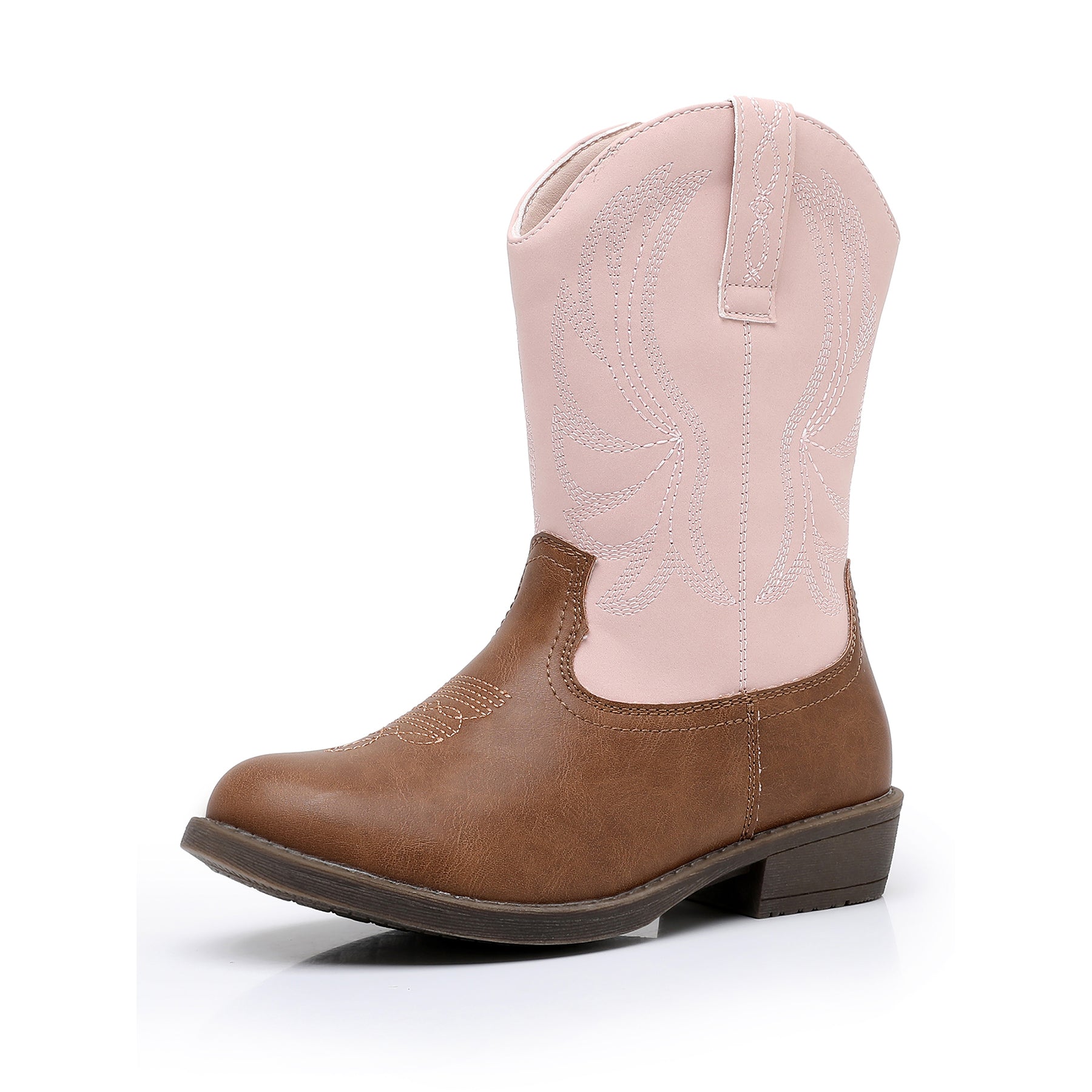Apakowa Girls Cowboy Boots Side Zipper Cowgirl Boots Embroidered Western Style Toddler Little Kid Big Kid-RF732-PinkBrown