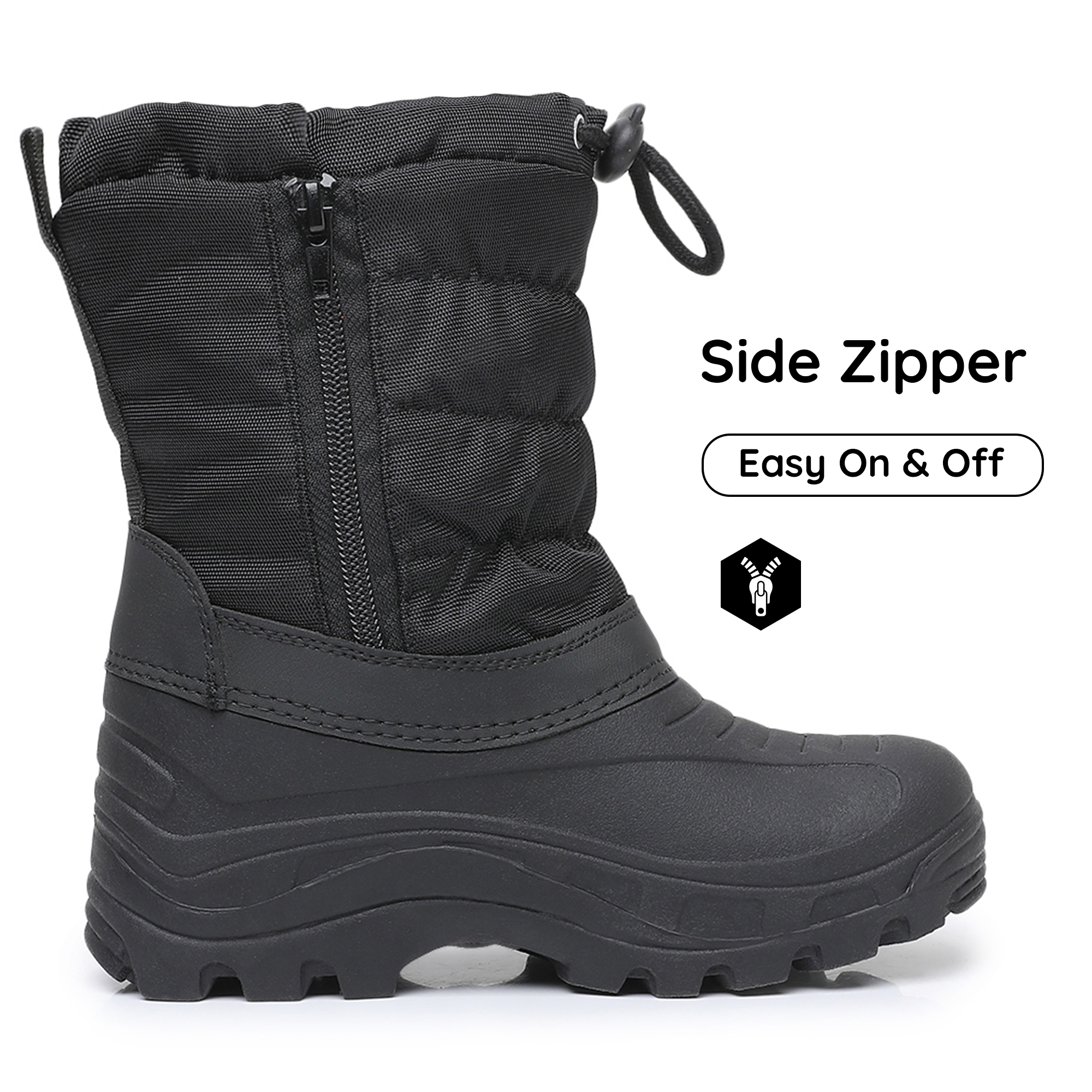 Apakowa Boys Girls Snow Boots Outdoor Slip Resistant Insulated Waterproof Winter Snow Boots (Toddler/Little Kid/Big Kid)-H2303-Black