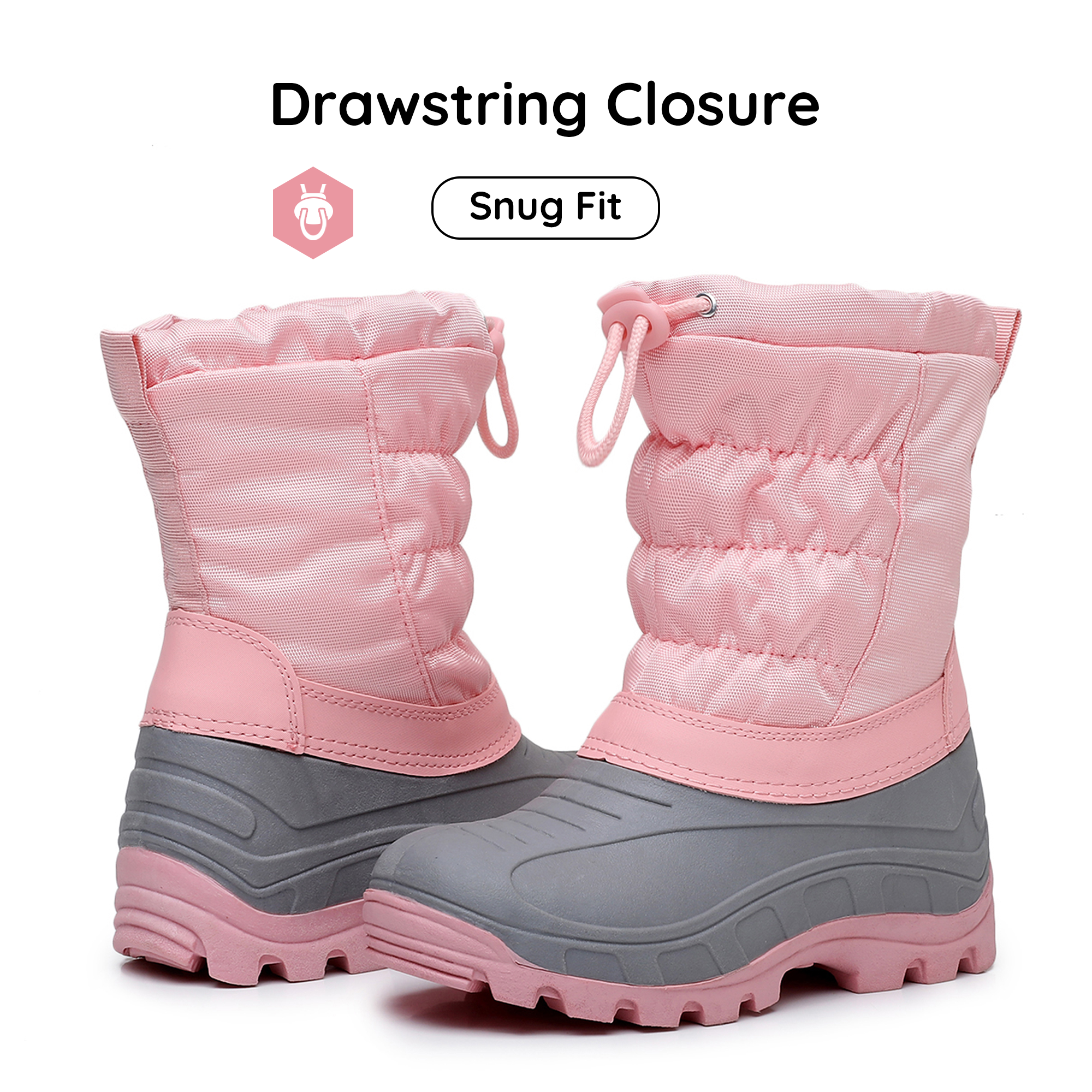 Apakowa Boys Girls Snow Boots Outdoor Slip Resistant Insulated Waterproof Winter Snow Boots (Toddler/Little Kid/Big Kid)-H2303-Pink