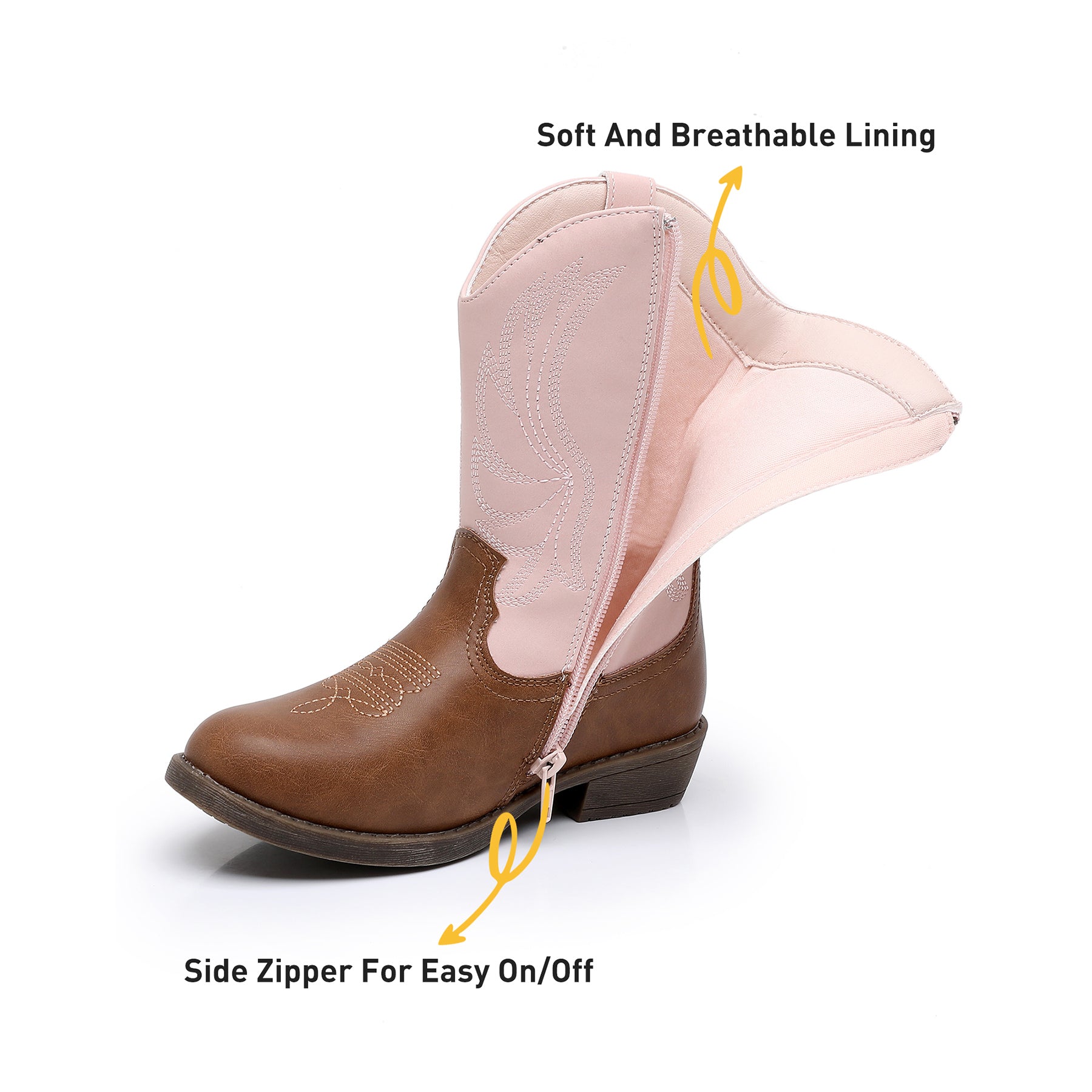 Apakowa Girls Cowboy Boots Side Zipper Cowgirl Boots Embroidered Western Style Toddler Little Kid Big Kid-RF732-PinkBrown
