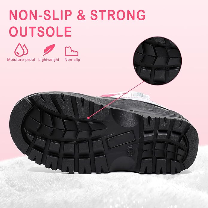 Apakowa Kids Boys Girls Winter Snow Boots Waterproof Outdoor Insulated Snow Boots (Little Kid/Big Kid)-H3307-BlackGrey/Burgundy