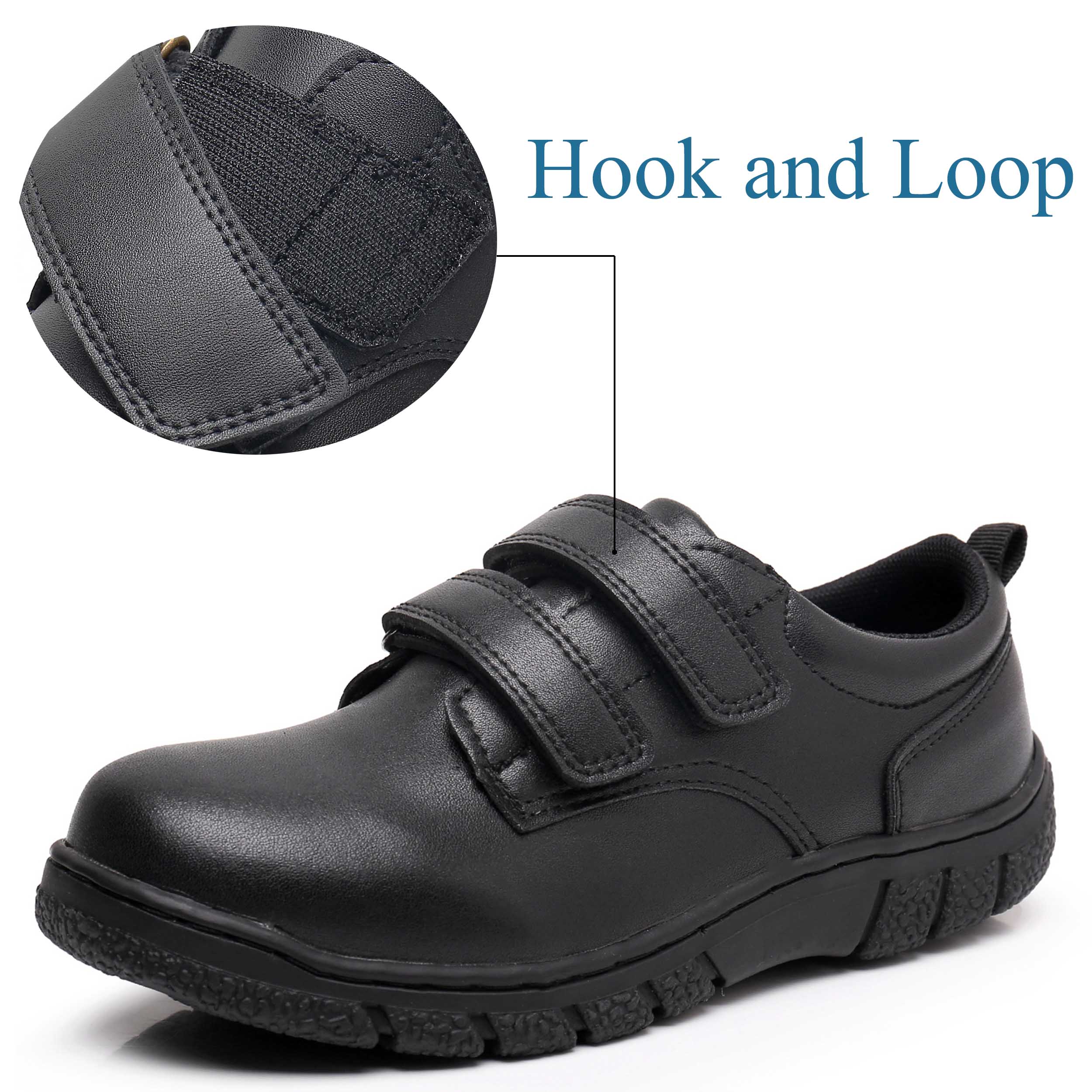 Apakowa Boys School Uniform Shoes Adjustable Strap Comfort Dress Loafer Shoes (Toddler/Little Kid/Big Kid)-SMV03
