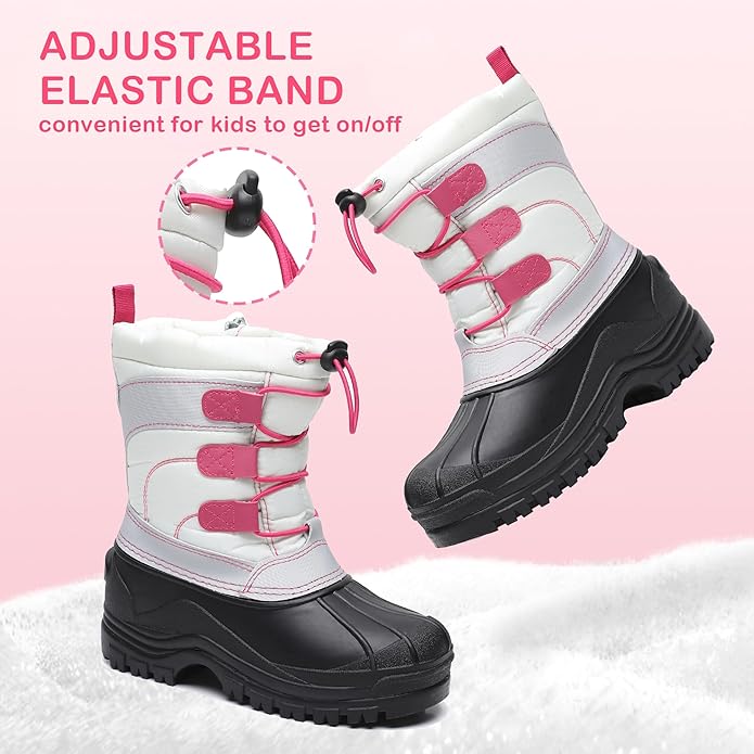 Apakowa Kids Boys Girls Winter Snow Boots Waterproof Outdoor Insulated Snow Boots (Little Kid/Big Kid)-H3307-BlackGrey/Burgundy