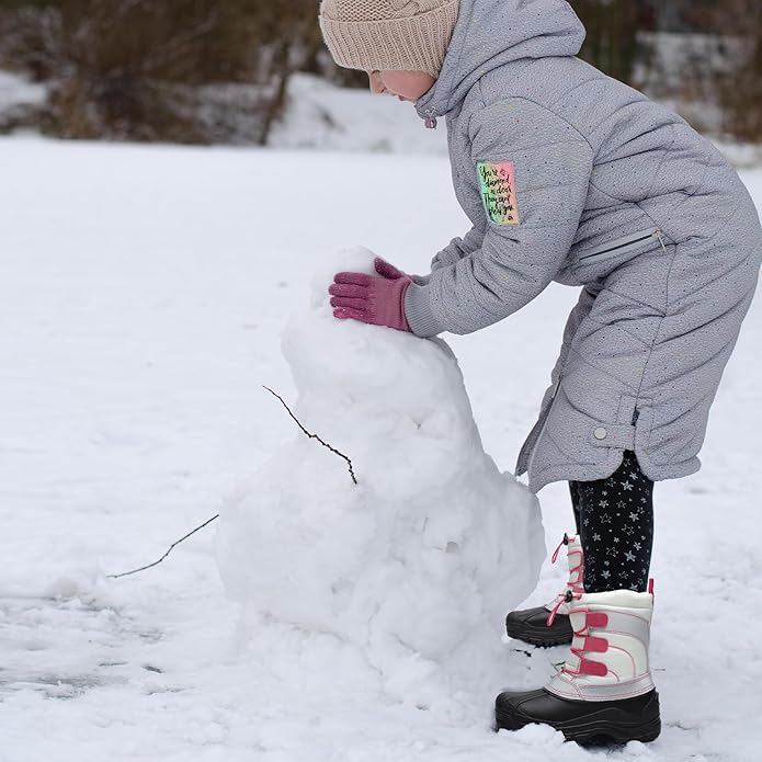 Apakowa Kids Boys Girls Winter Snow Boots Waterproof Outdoor Insulated Snow Boots (Little Kid/Big Kid)-H3307-BlackGrey/Burgundy